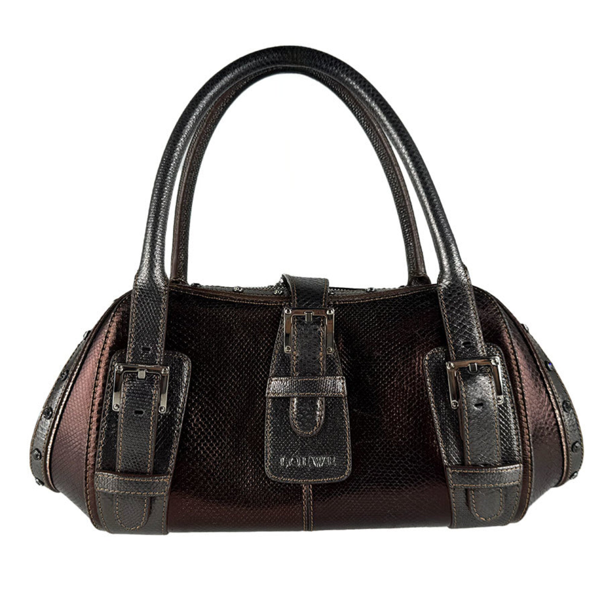 Loewe Brown Gray Leather Handbag (Pre-Owned)