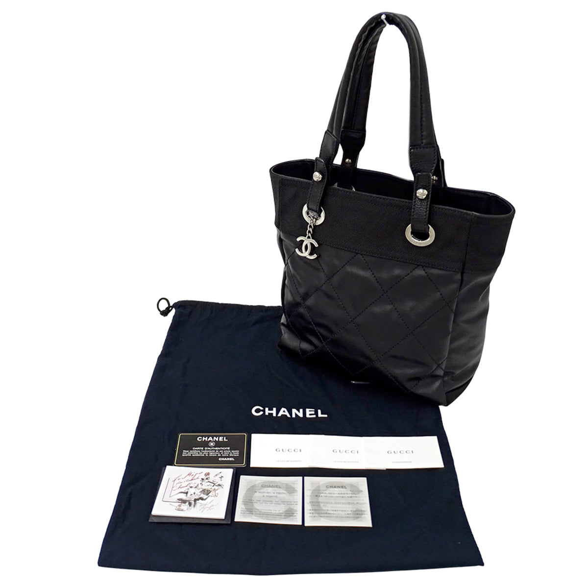 Chanel Black Coated Canvas Handbag Tote Bag (Pre-Owned)