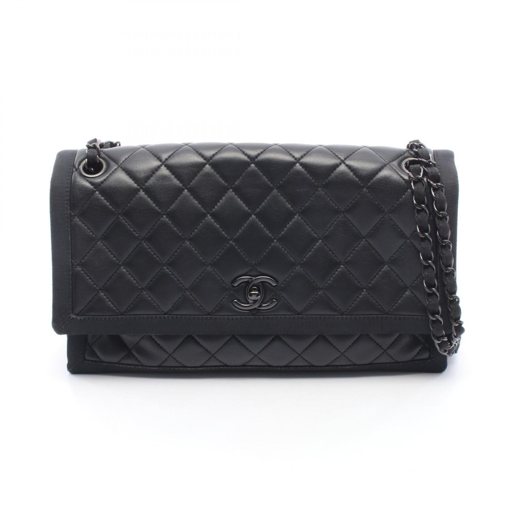 Chanel Black Canvas Leather Handbag Shoulder Bag (Pre-Owned)