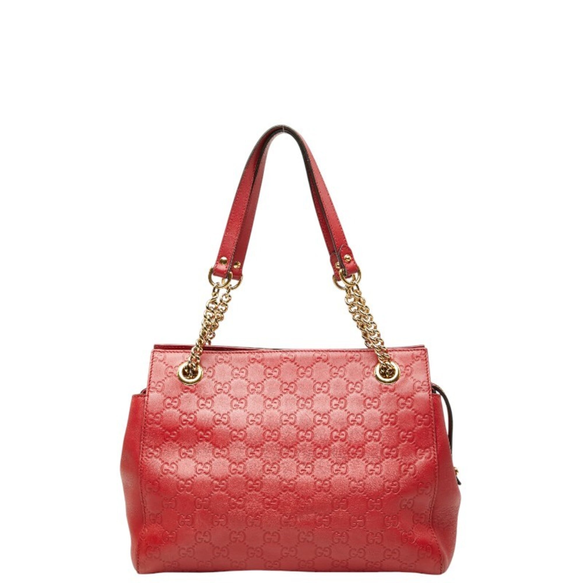 Gucci Red Color Leather Tote Bag (Pre-Owned)