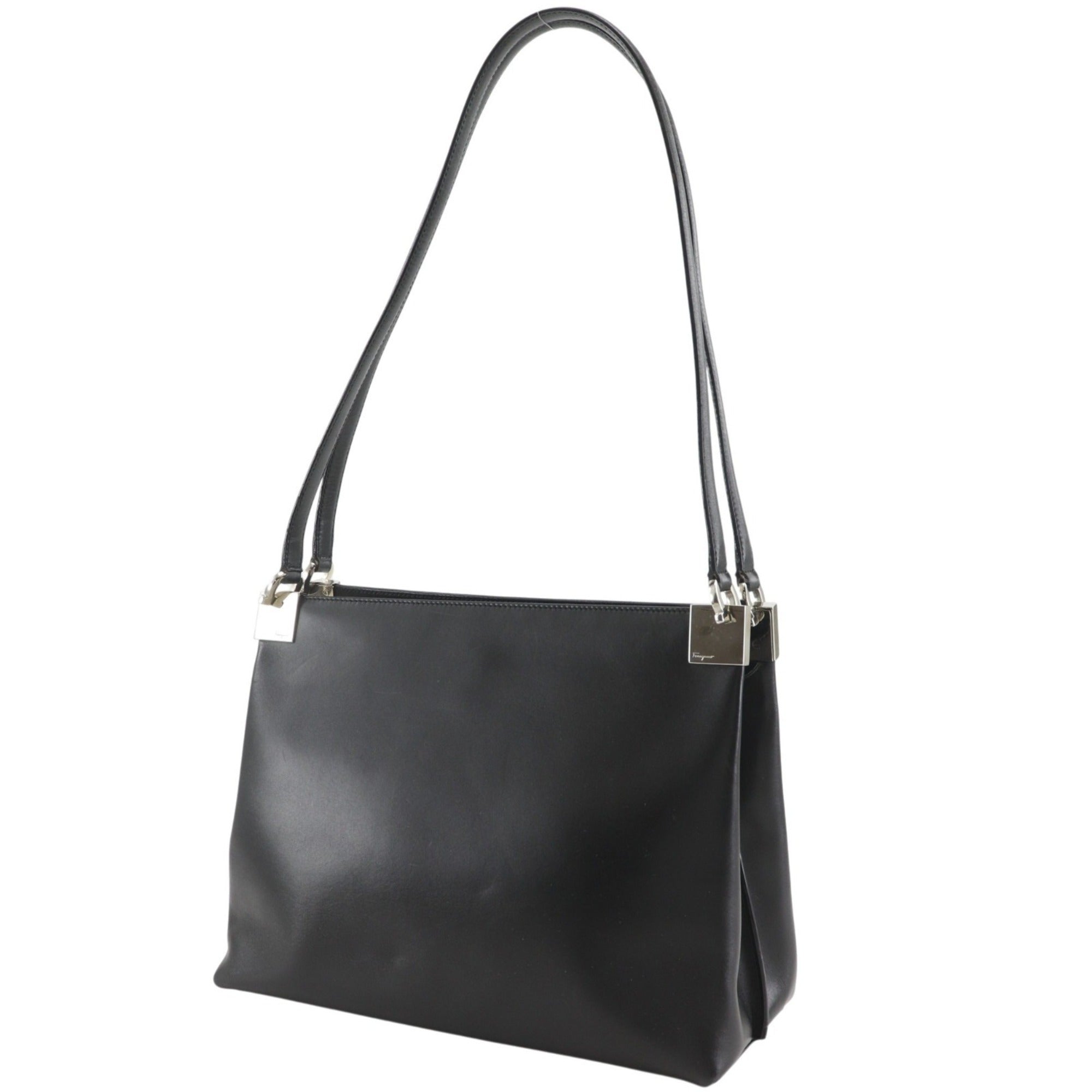 Salvatore Ferragamo Gancini Black Leather Tote Bag (Pre-Owned)