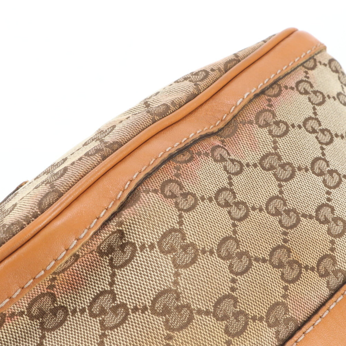 Gucci Brown Leather Canvas Boston Bag Handbag Tote Bag (Pre-Owned)