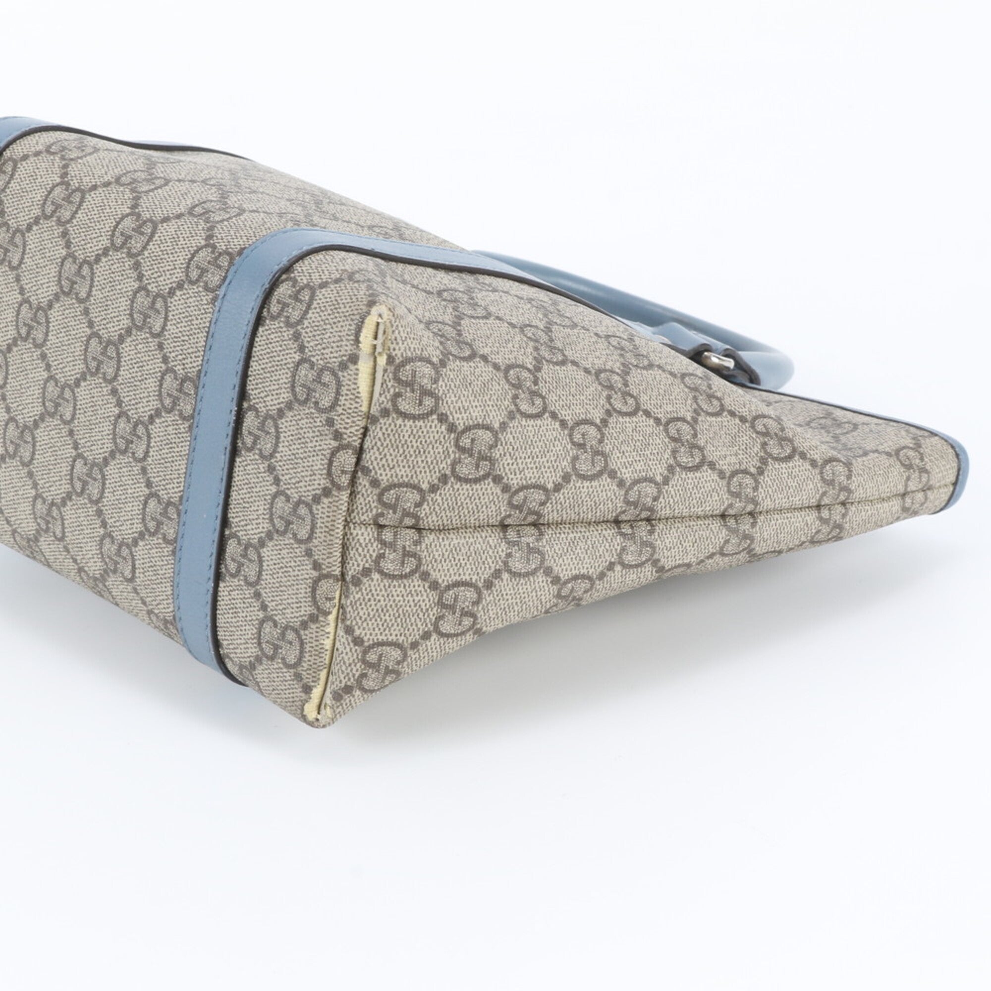 Gucci Blue Brown Leather Coated Canvas Handbag Shoulder Bag Tote Bag (Pre-Owned)