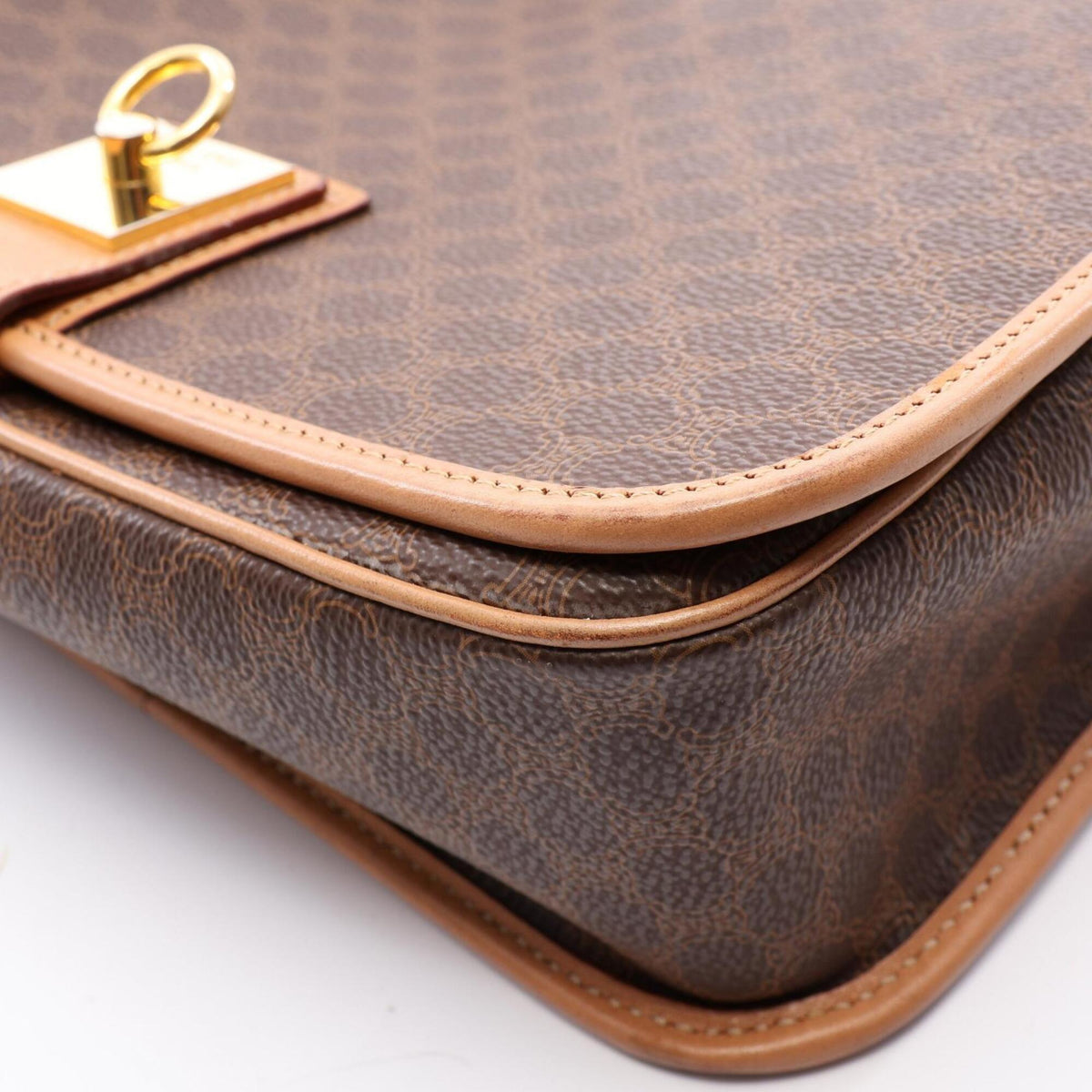 Celine Brown Coated Canvas Leather Handbag Shoulder Bag (Pre-Owned)
