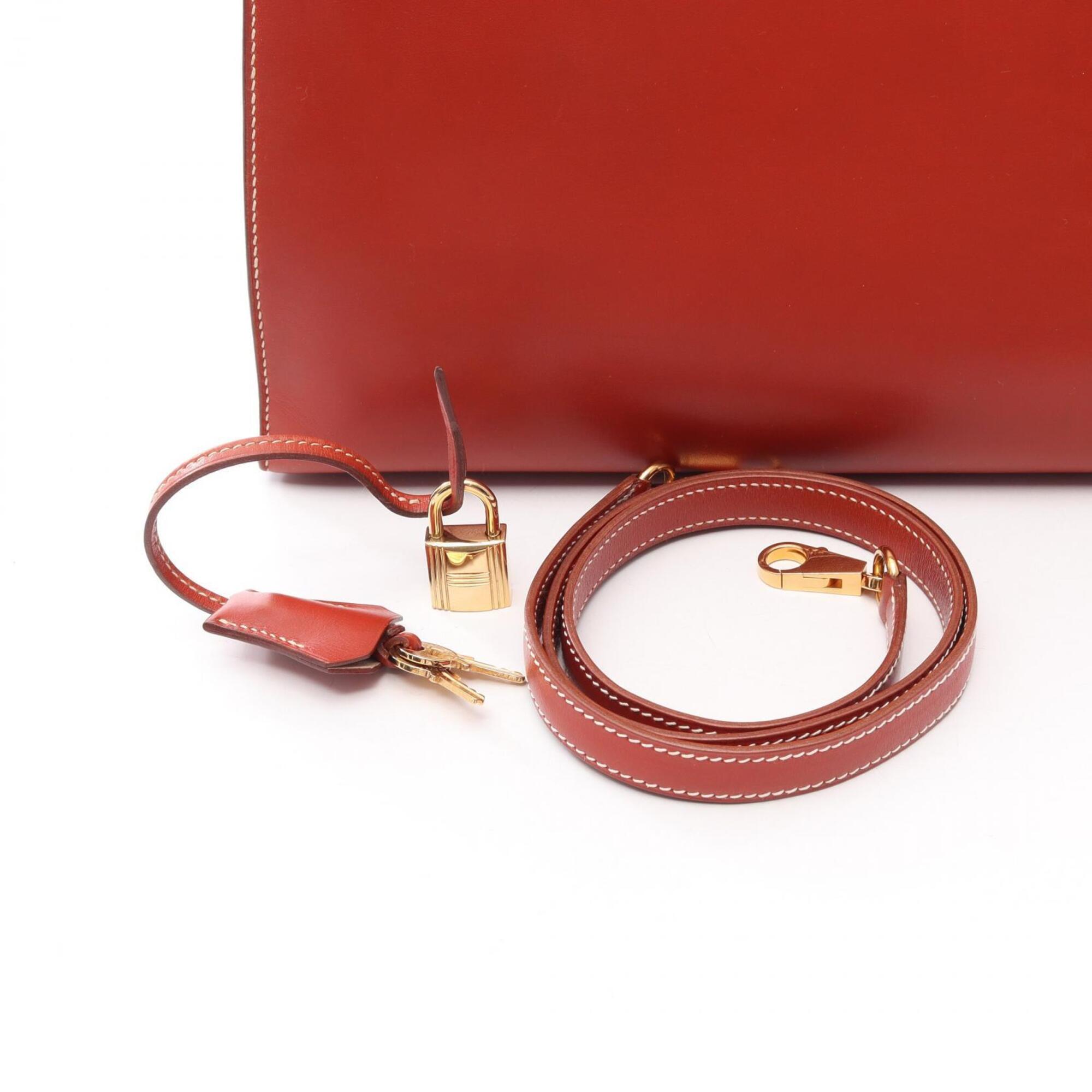 Hermes Brique Brown Box Calf Leather Handbag (Pre-Owned)
