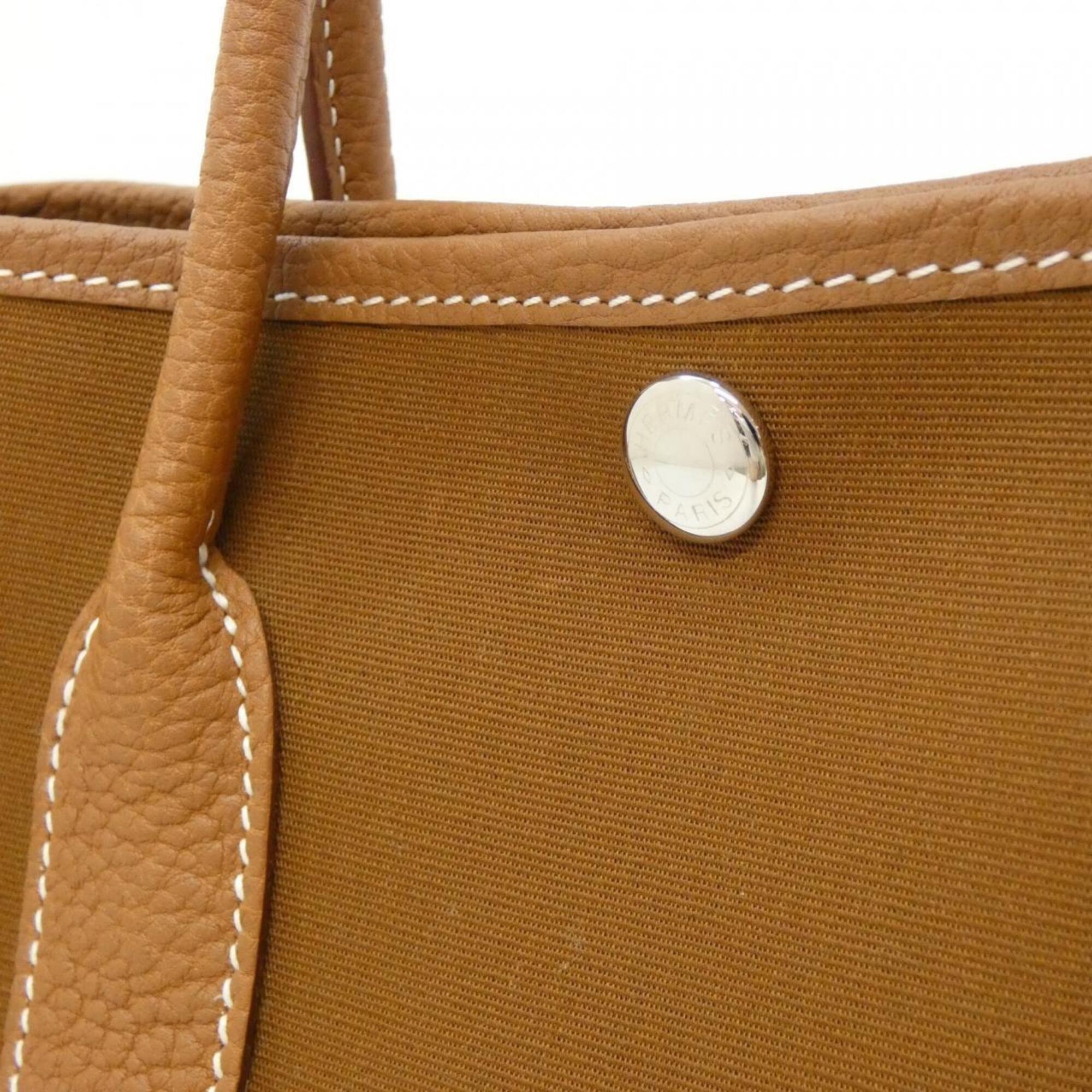 Hermes Alezan Blue Gold Toile Officier Negonda Leather Handbag (Pre-Owned)