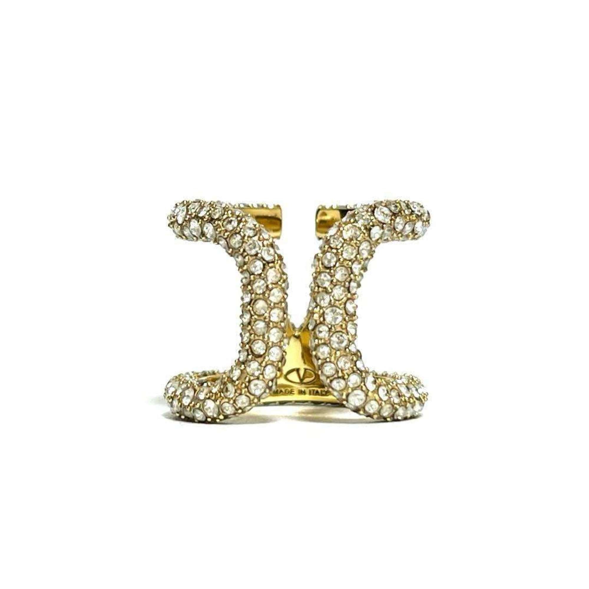 Valentino Gold Metal Rhinestone Band Ring (Pre-Owned)