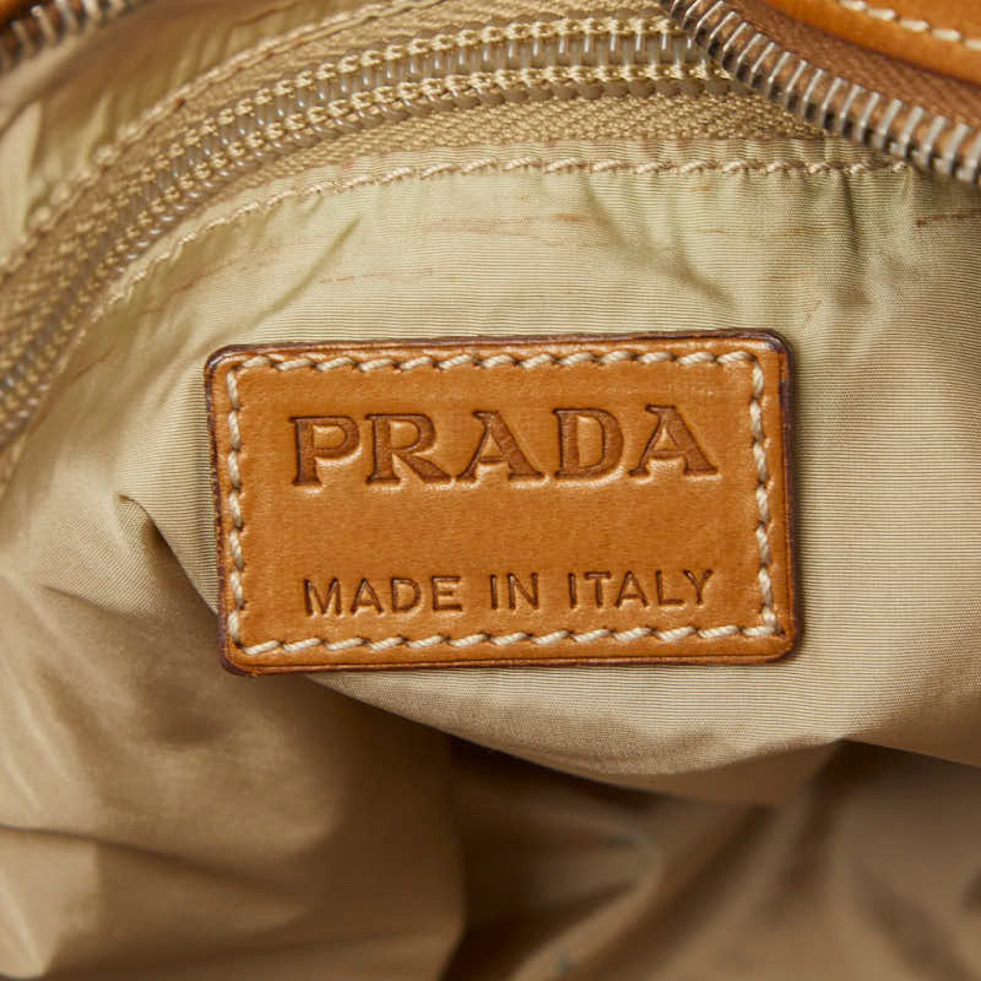 Prada Beige Canvas Leather Shoulder Bag (Pre-Owned)