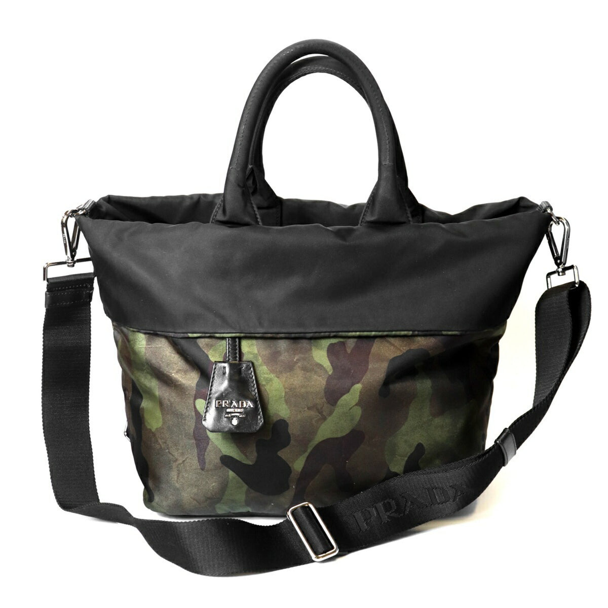 Prada Camouflage Green Khaki Nylon Handbag Shoulder Bag Tote Bag (Pre-Owned)
