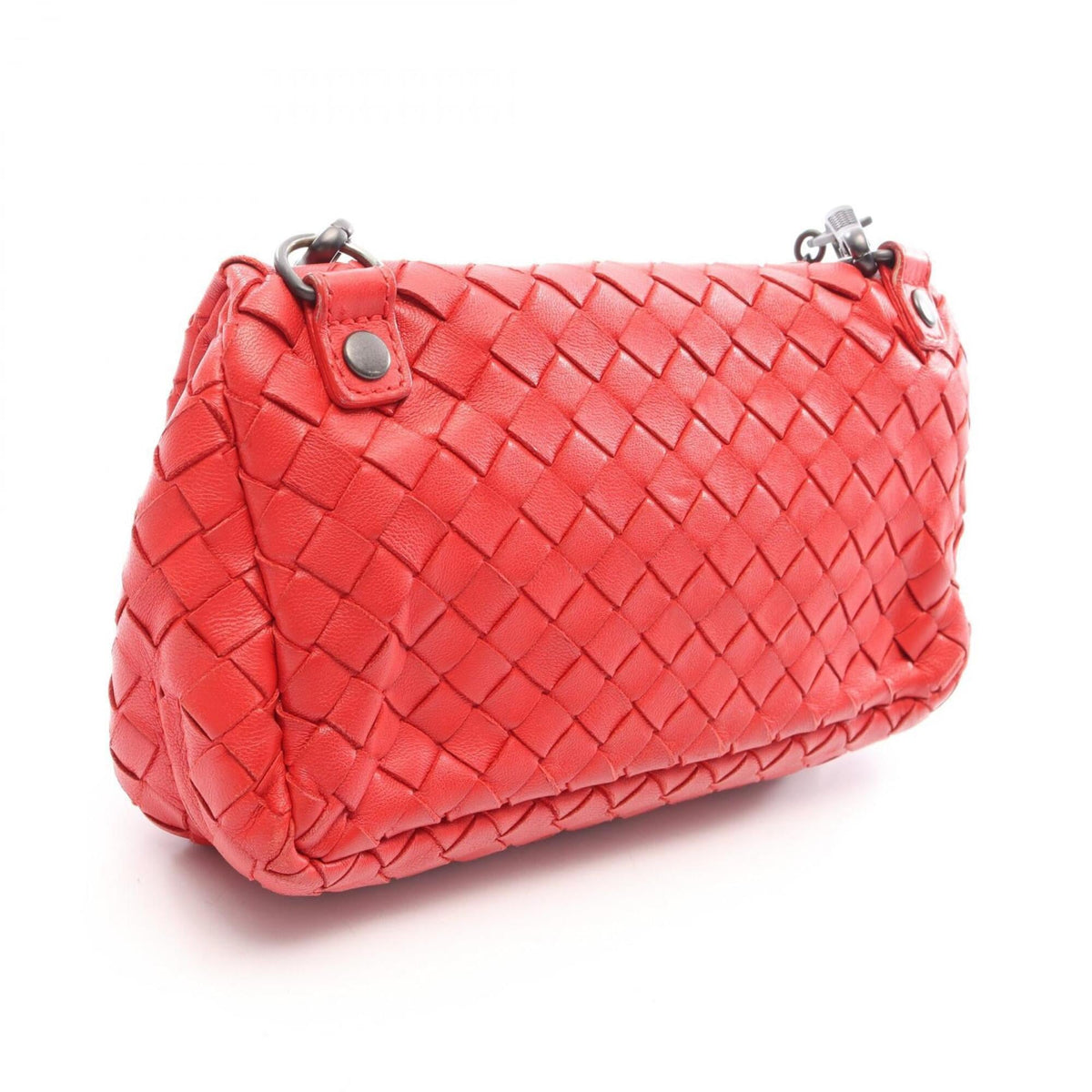 Bottega Veneta Intrecciato Red Color Leather Shoulder Bag (Pre-Owned)