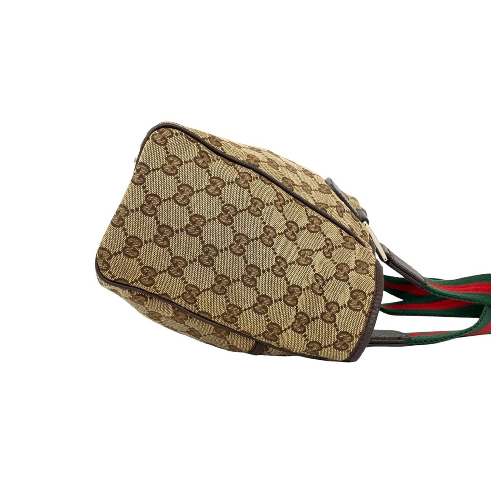 Gucci Brown Green Red Color Canvas Leather Handbag Tote Bag (Pre-Owned)
