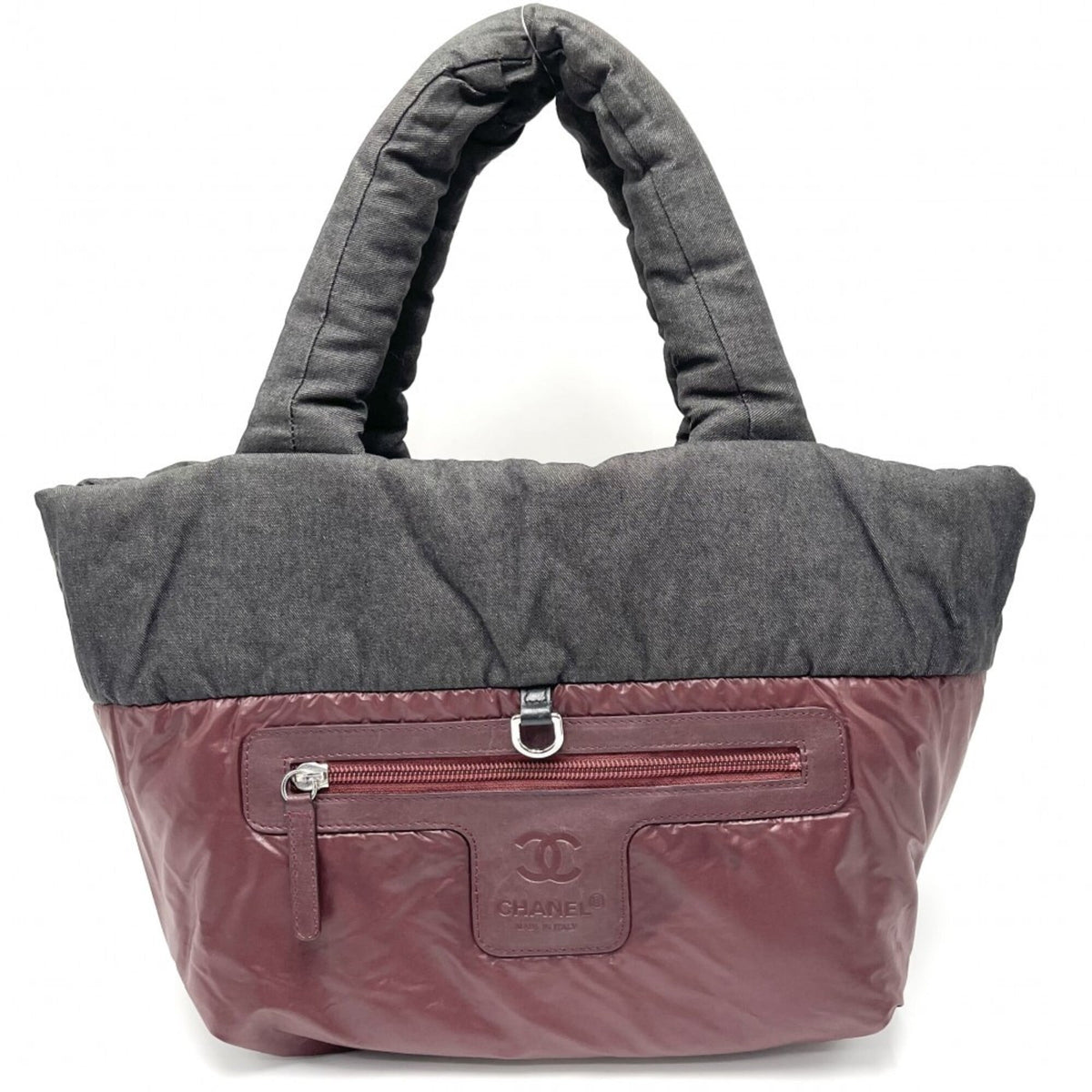 Chanel Bordeaux Gray Canvas Nylon Handbag Tote Bag (Pre-Owned)
