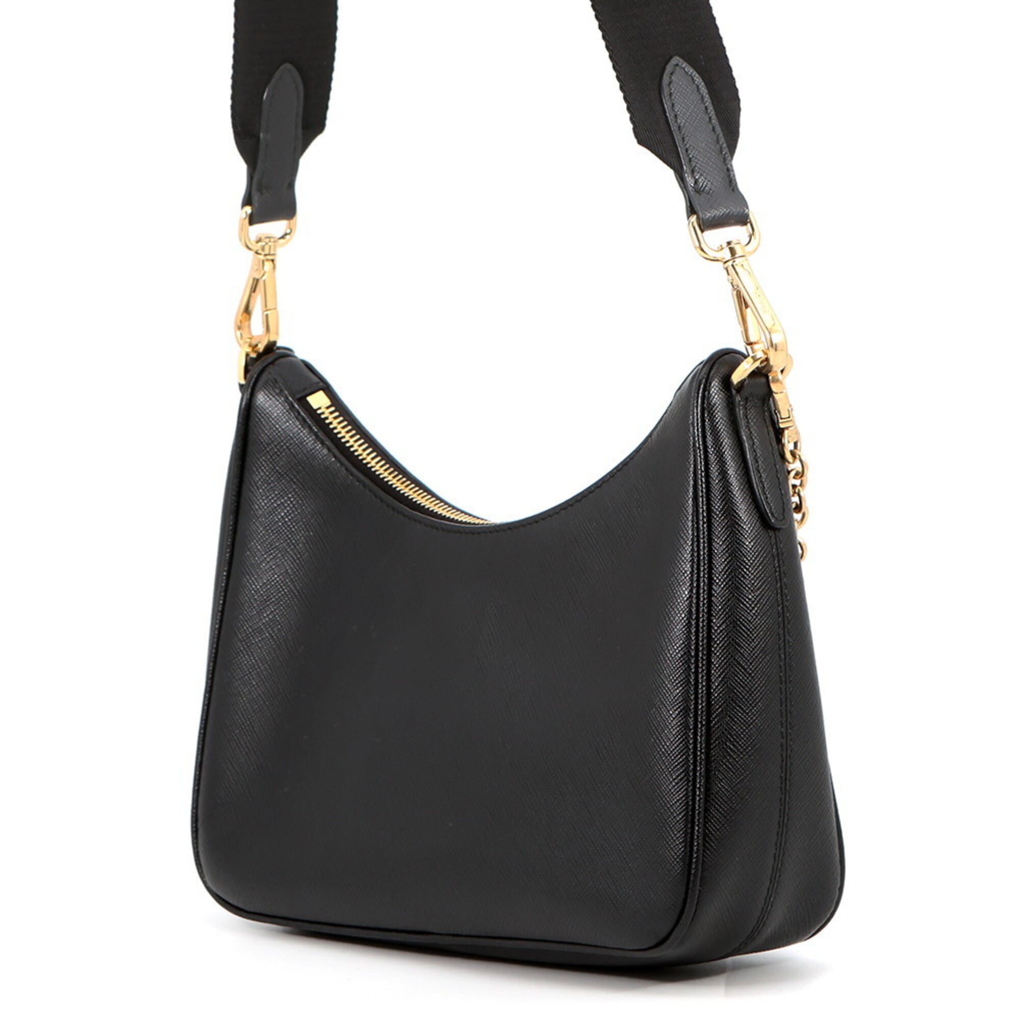 Prada Black Saffiano Triangle Leather Shoulder Bag (Pre-Owned)