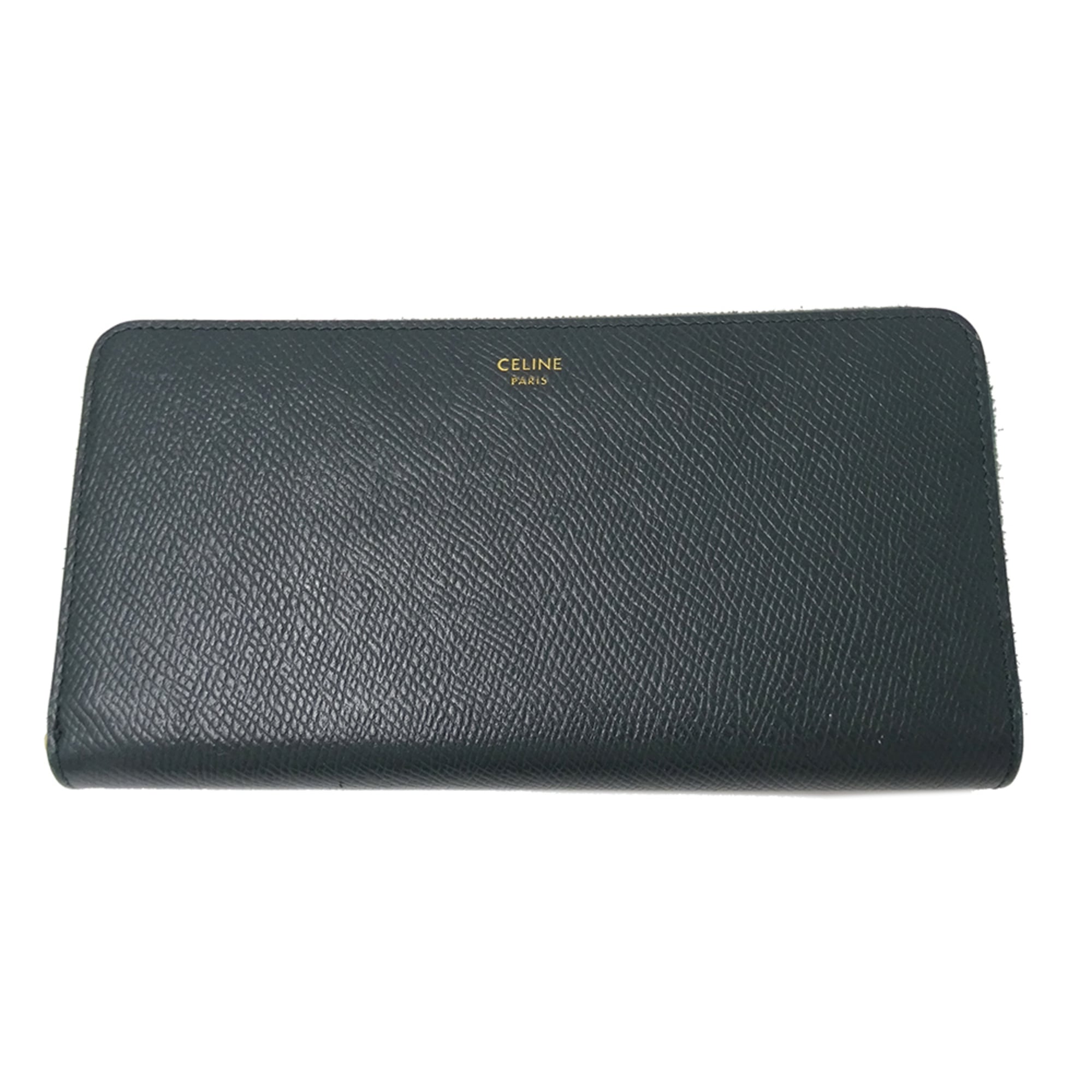 Celine Green Moss Green Leather Long Wallet (Bi-Fold) (Pre-Owned)