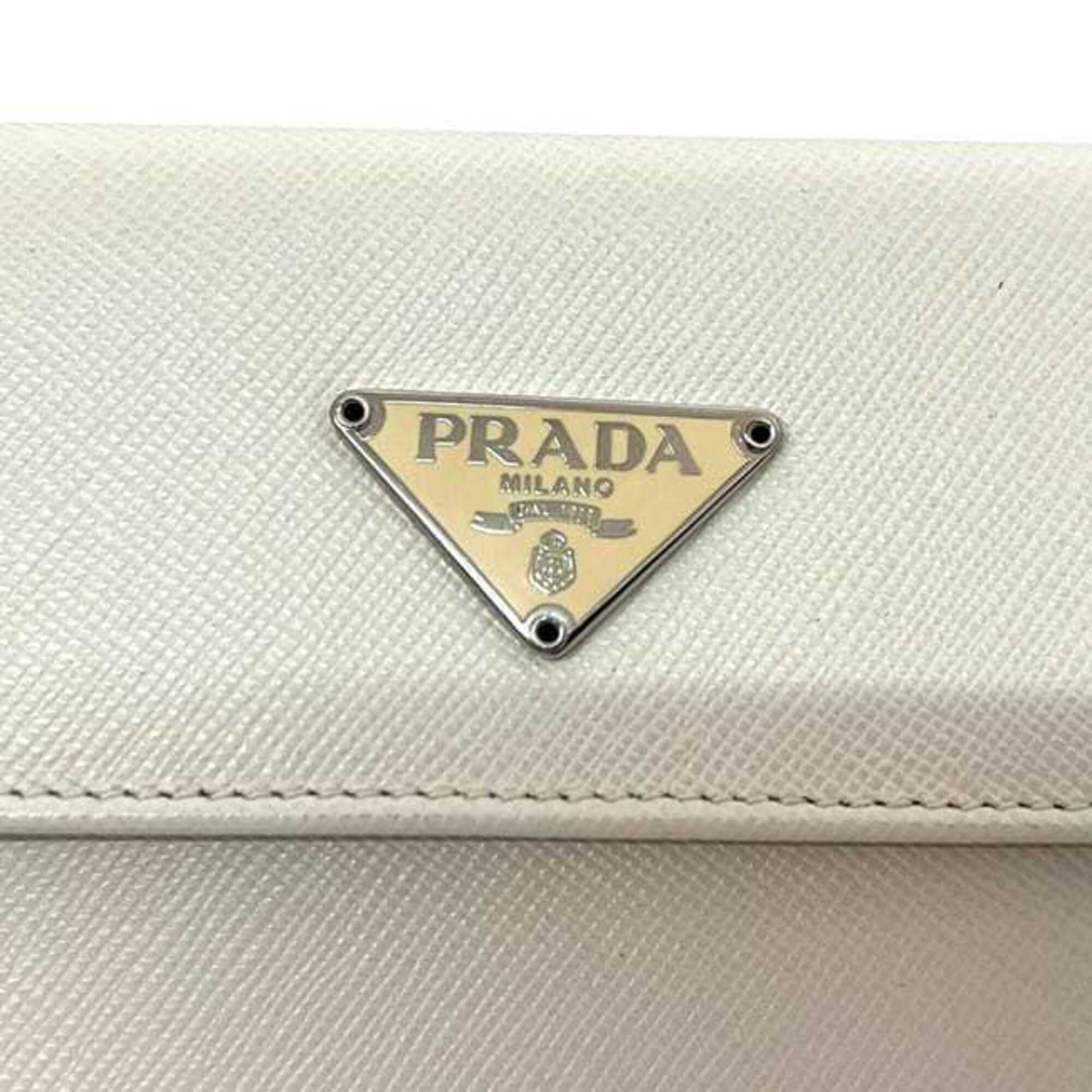 Prada Saffiano Talco White Leather Wallet (Tri-Fold) (Pre-Owned)