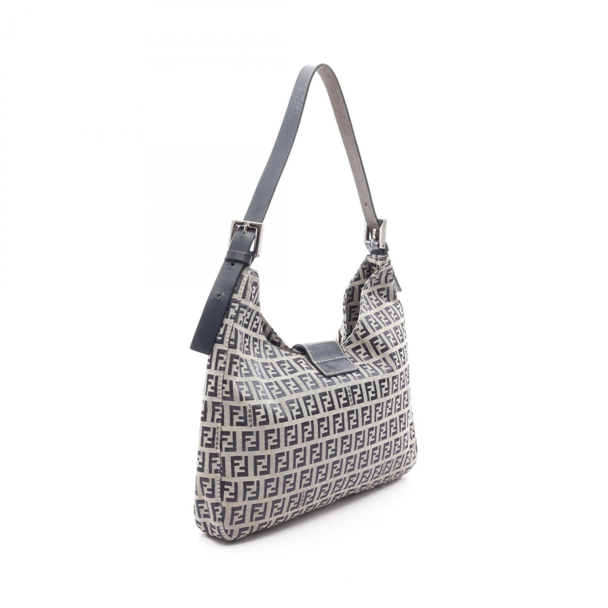 Fendi Gray Navy Canvas Leather Handbag Shoulder Bag (Pre-Owned)