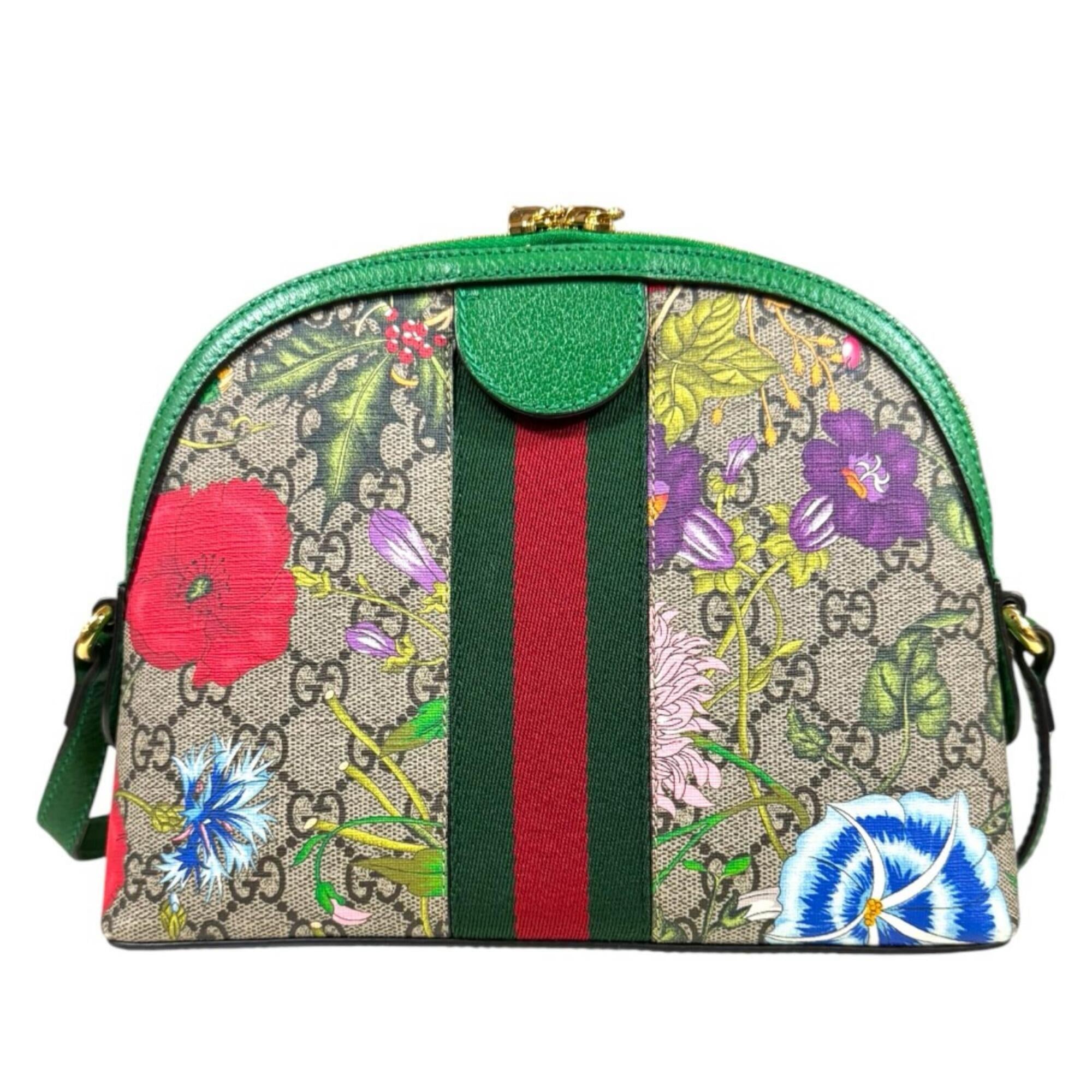 Gucci Green Multi-Color Gg Supreme Canvas Shoulder Bag (Pre-Owned)