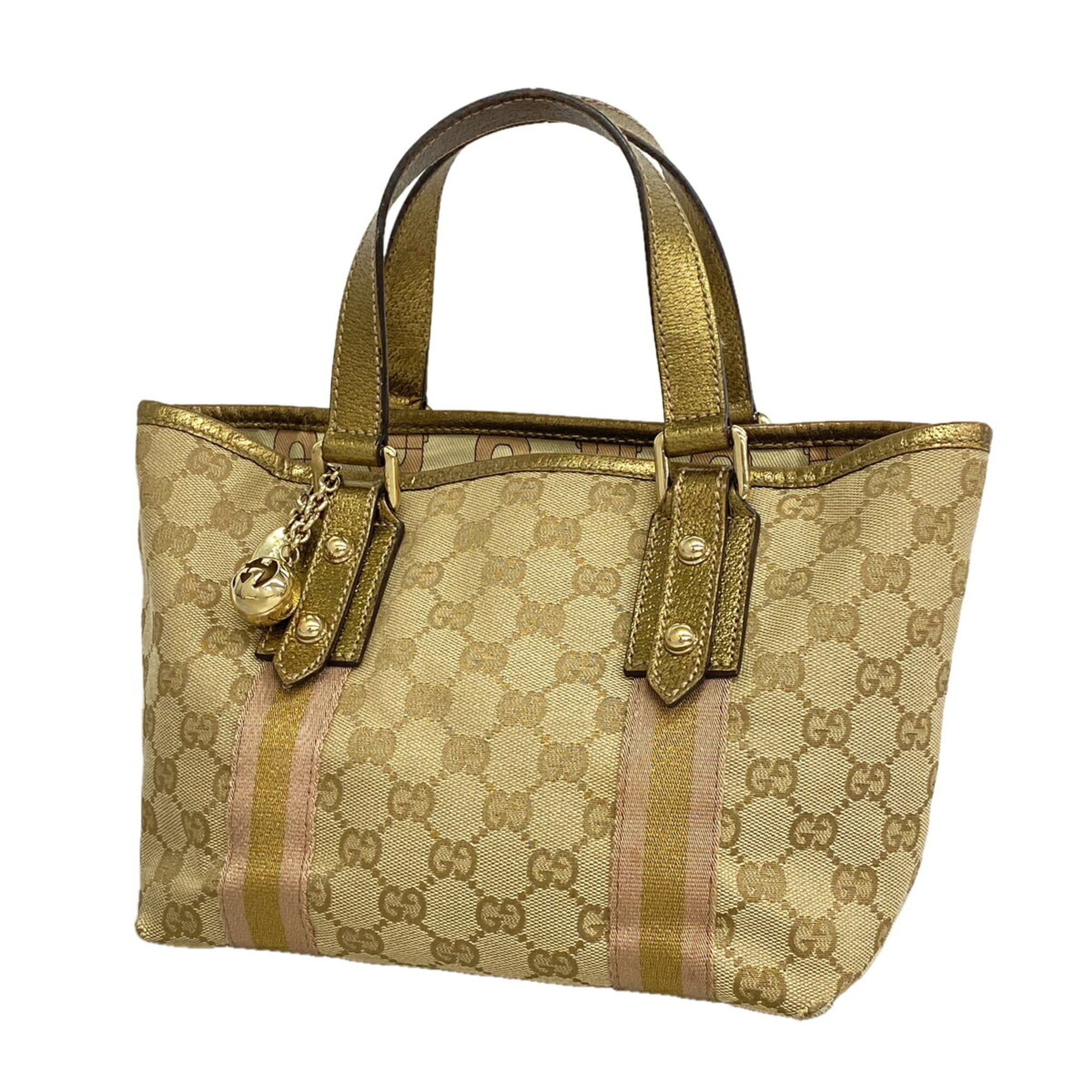 Gucci Beige Brown Canvas Handbag (Pre-Owned)