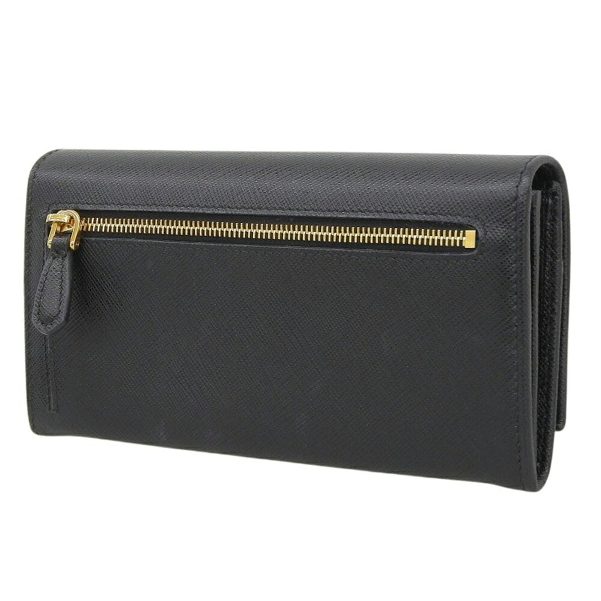 Prada Black Saffiano Triangle Long Wallet (Bi-Fold) (Pre-Owned)