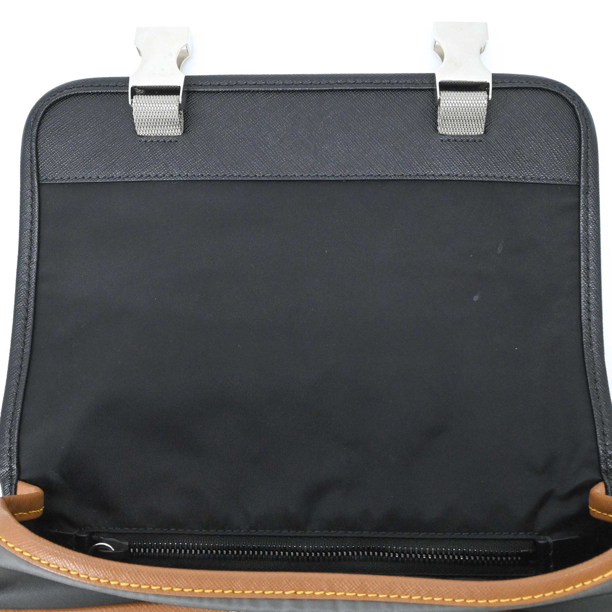 Prada Black Gray Brown Nylon Leather Shoulder Bag (Pre-Owned)
