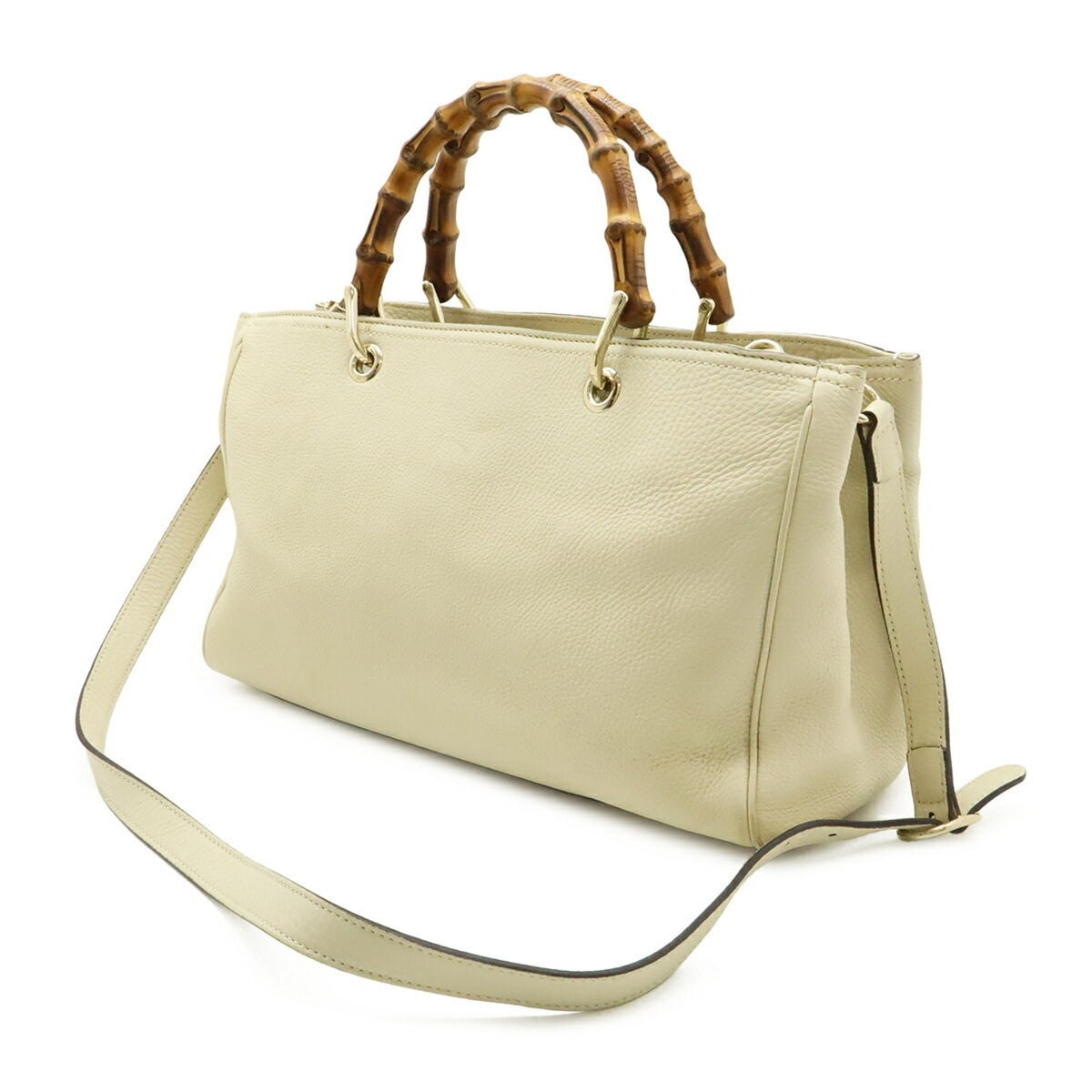 Gucci Light Beige Leather Bamboo Handbag Shoulder Bag Tote Bag (Pre-Owned)