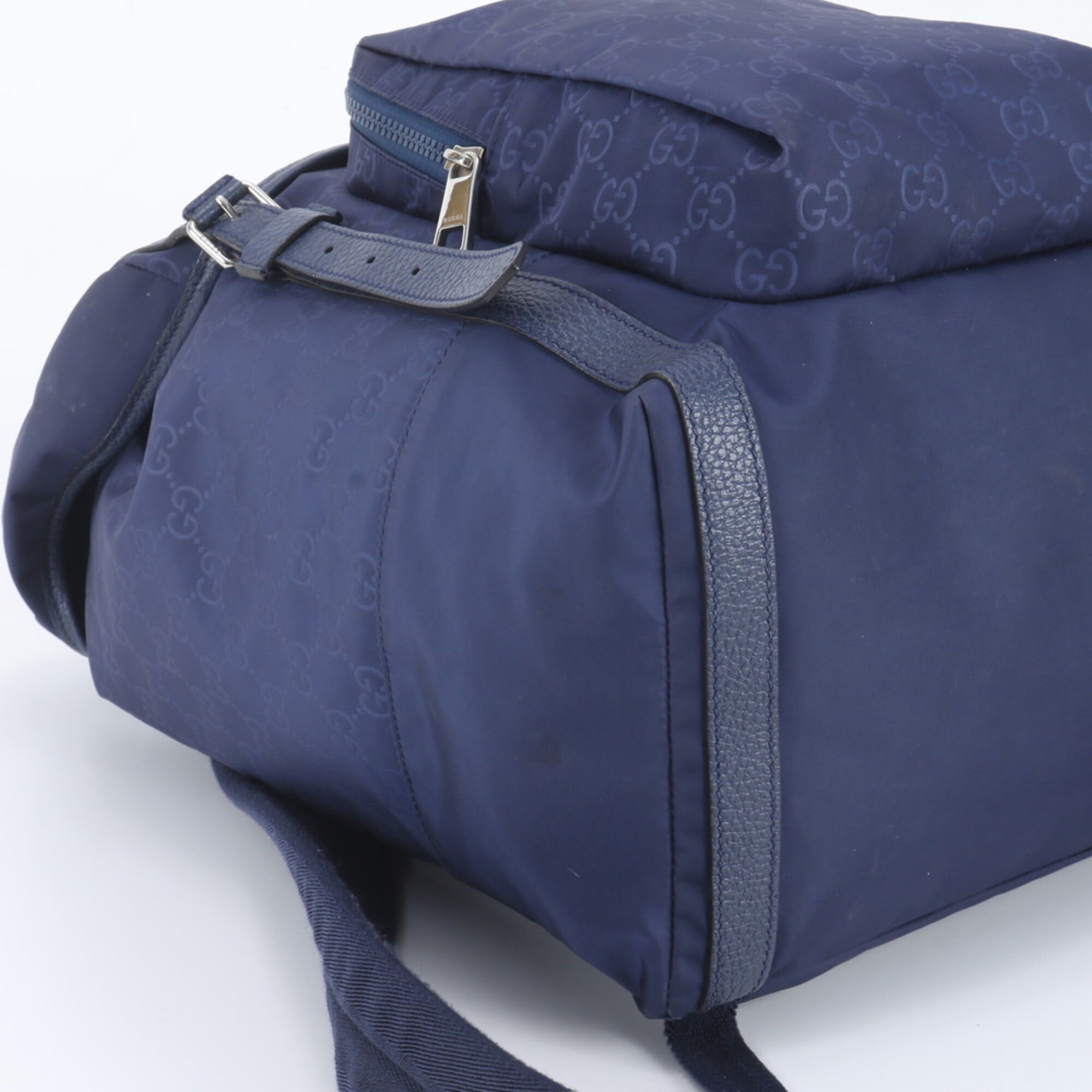 Gucci Blue Leather Nylon Backpack Shoulder Bag (Pre-Owned)