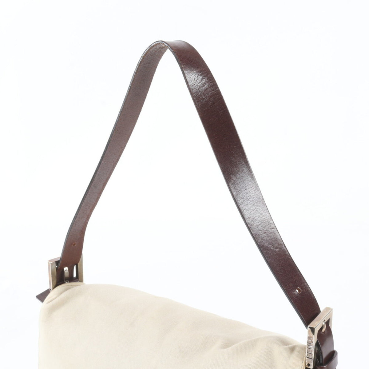 Fendi Beige Brown Leather Canvas Handbag Shoulder Bag (Pre-Owned)