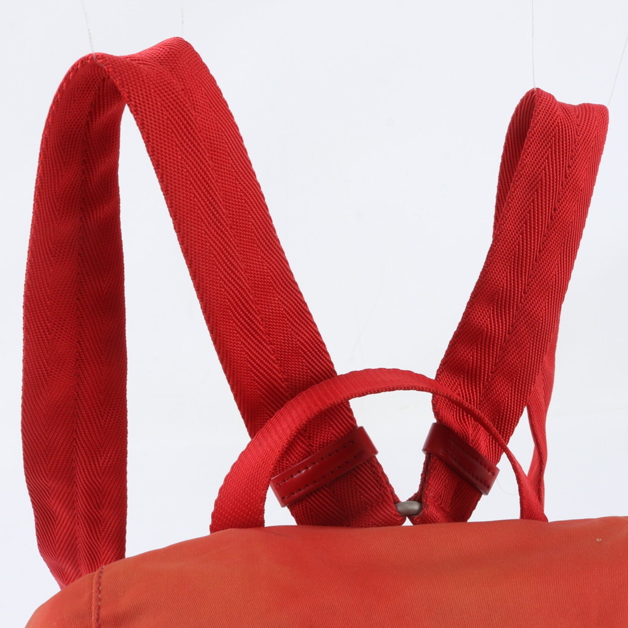 Prada Red Color Nylon Leather Backpack Shoulder Bag (Pre-Owned)