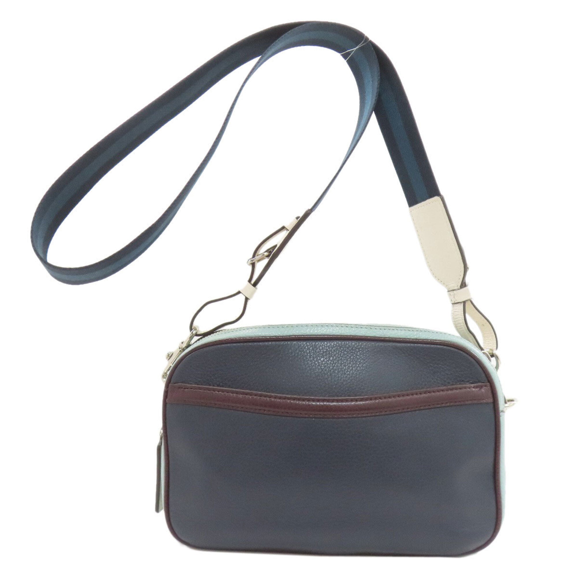 Coach Light Blue Navy White Leather Shoulder Bag (Pre-Owned)