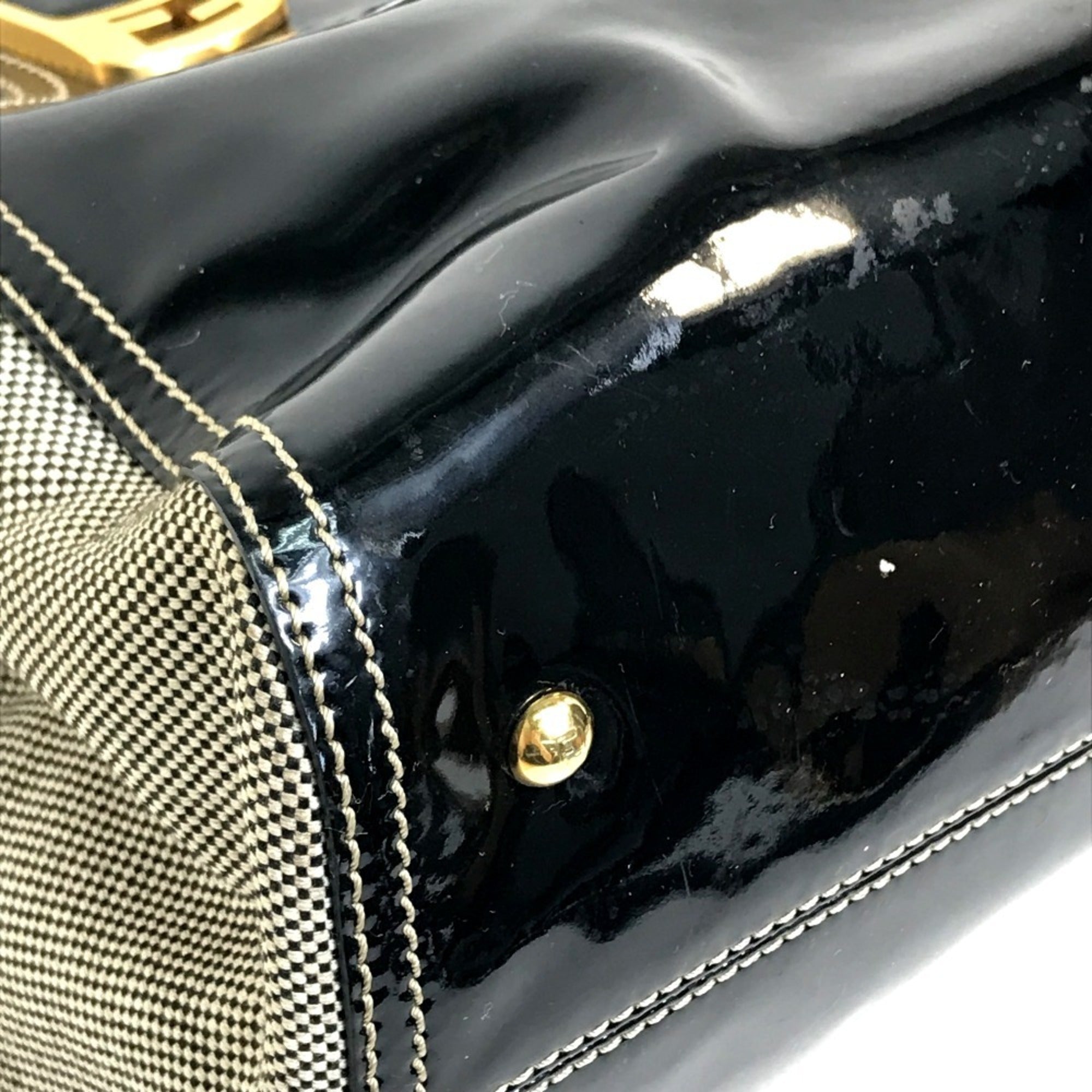 Fendi Chameleon Black Canvas Patent Leather Handbag Shoulder Bag (Pre-Owned)