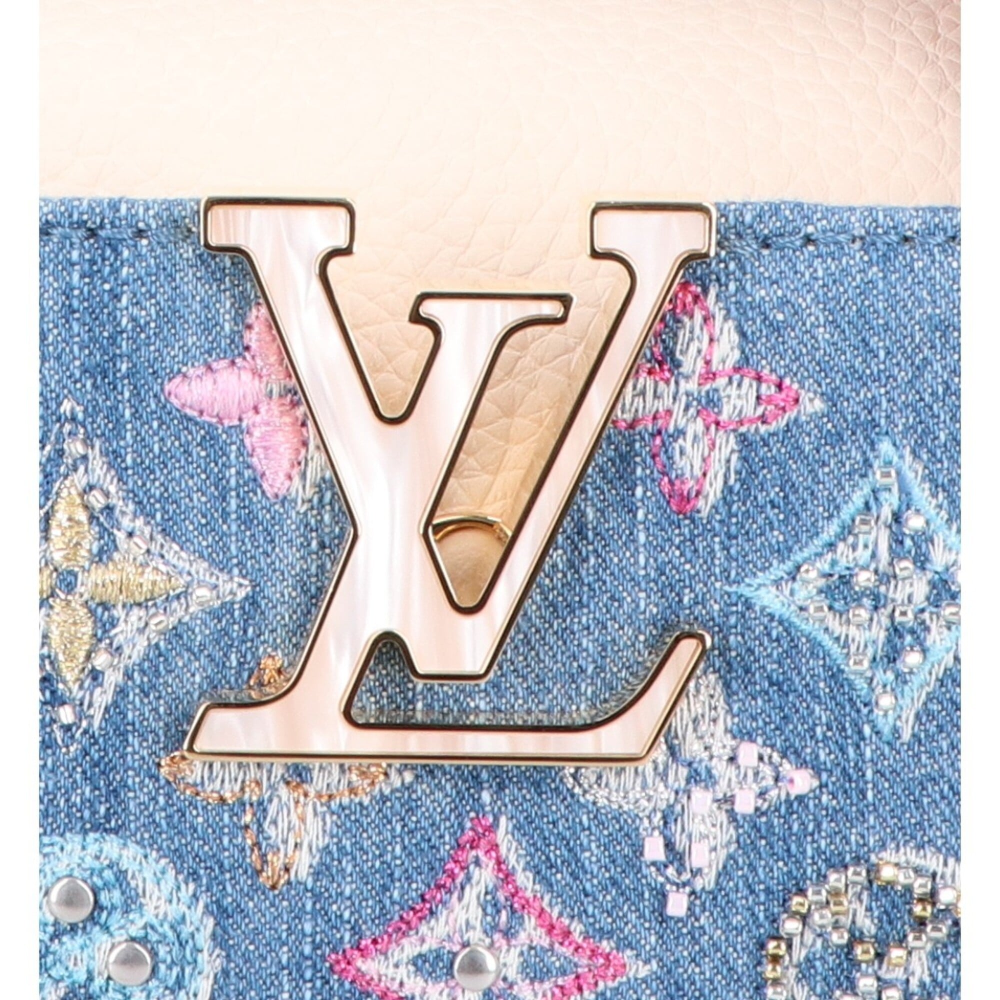 Louis Vuitton Blue Cream Leather Handbag Shoulder Bag (Pre-Owned)