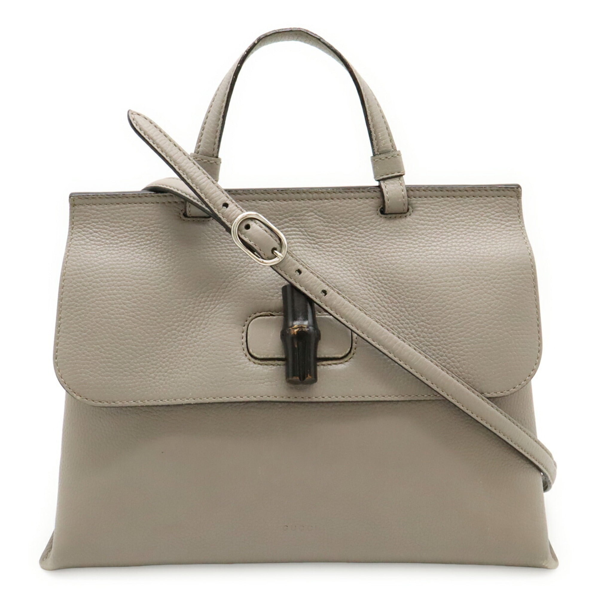 Gucci Gray Bamboo Leather Handbag Shoulder Bag (Pre-Owned)