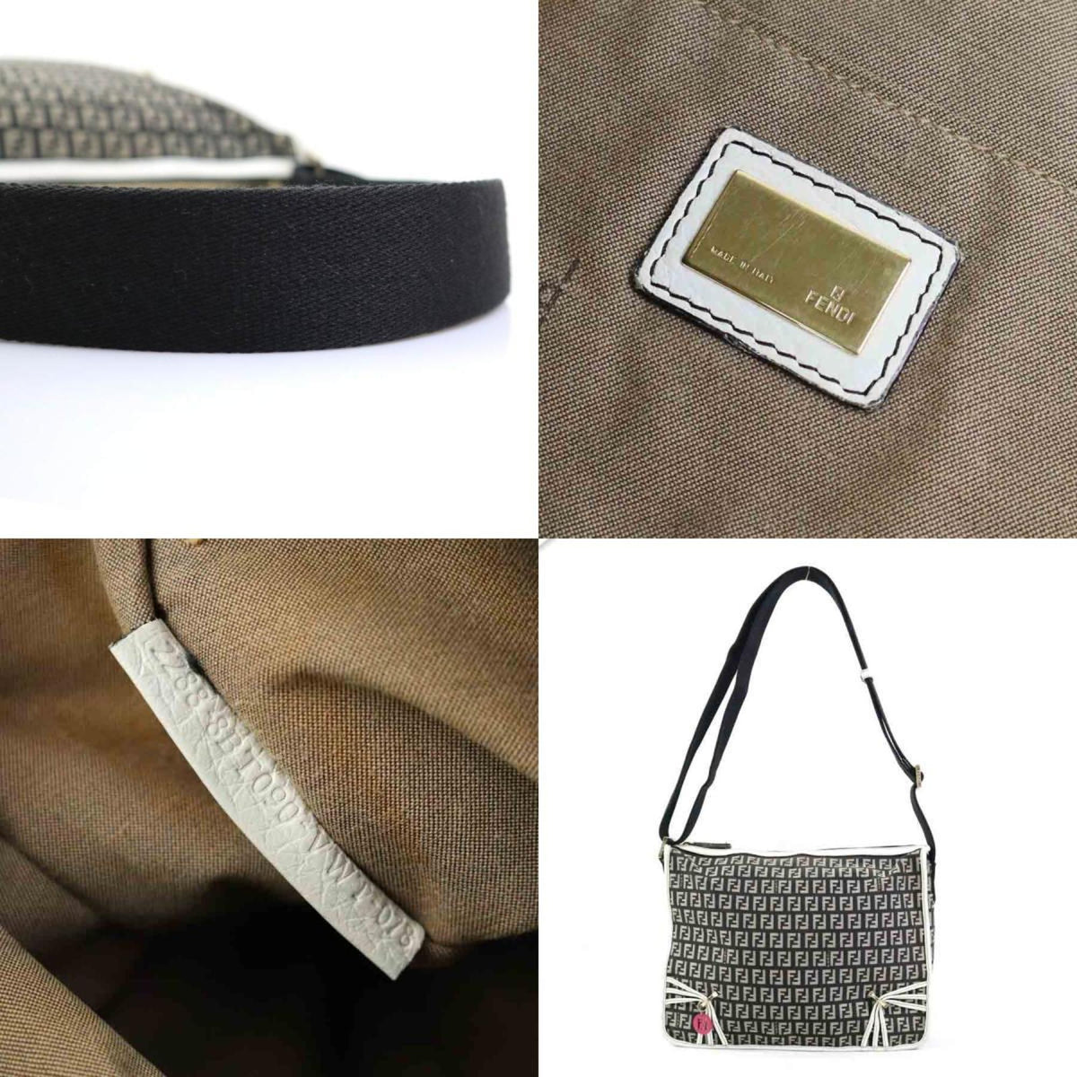 Fendi Black White Nylon Canvas Leather Shoulder Bag (Pre-Owned)