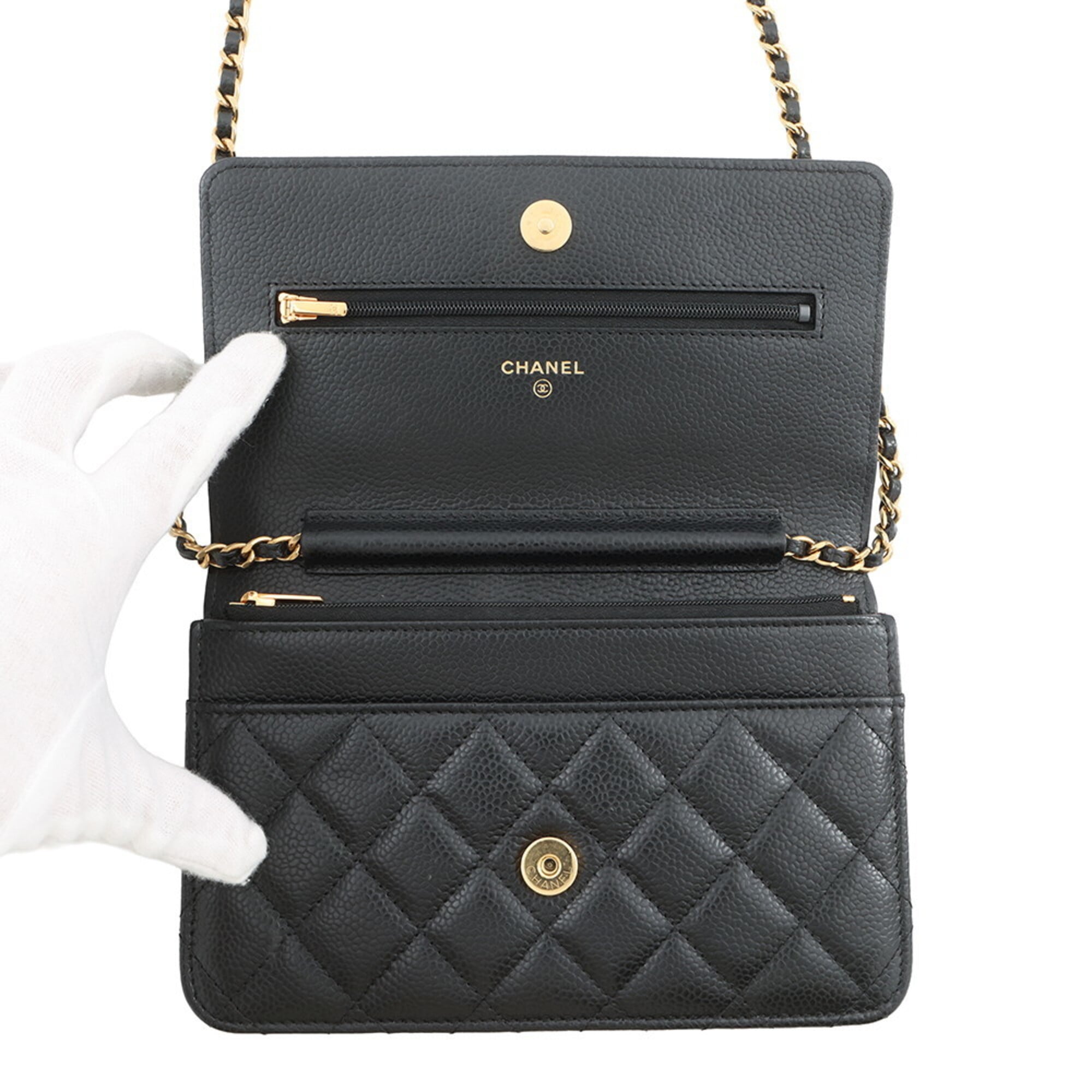 Chanel Black Grained Calfskin Chain/Shoulder Wallet (Pre-Owned)