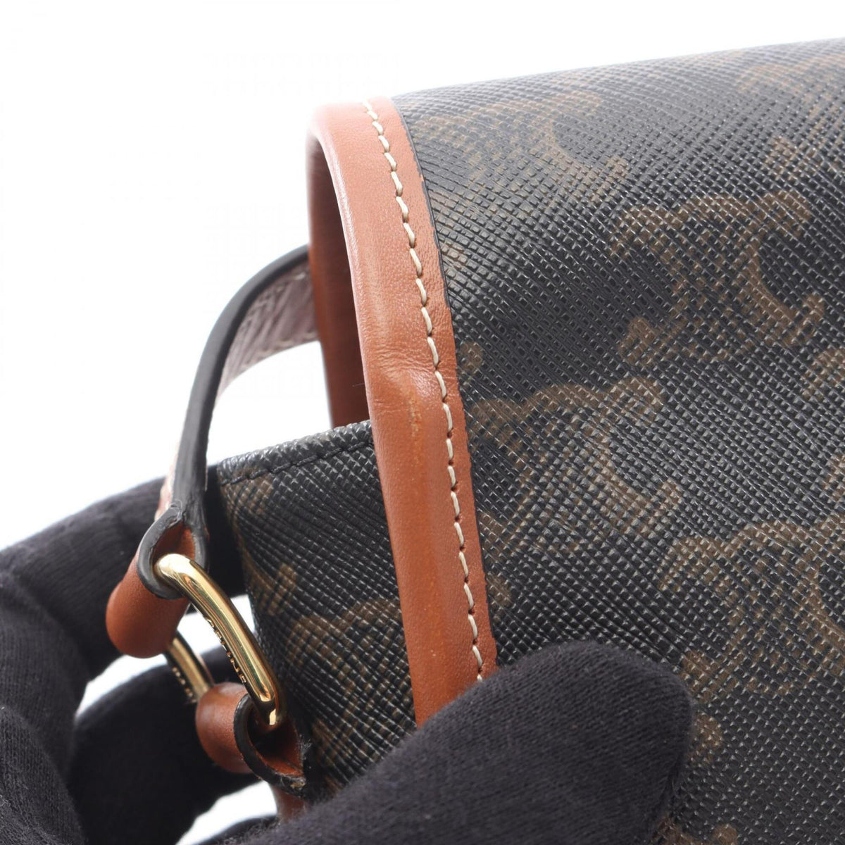 Celine Black Brown Coated Canvas Leather Handbag Shoulder Bag (Pre-Owned)