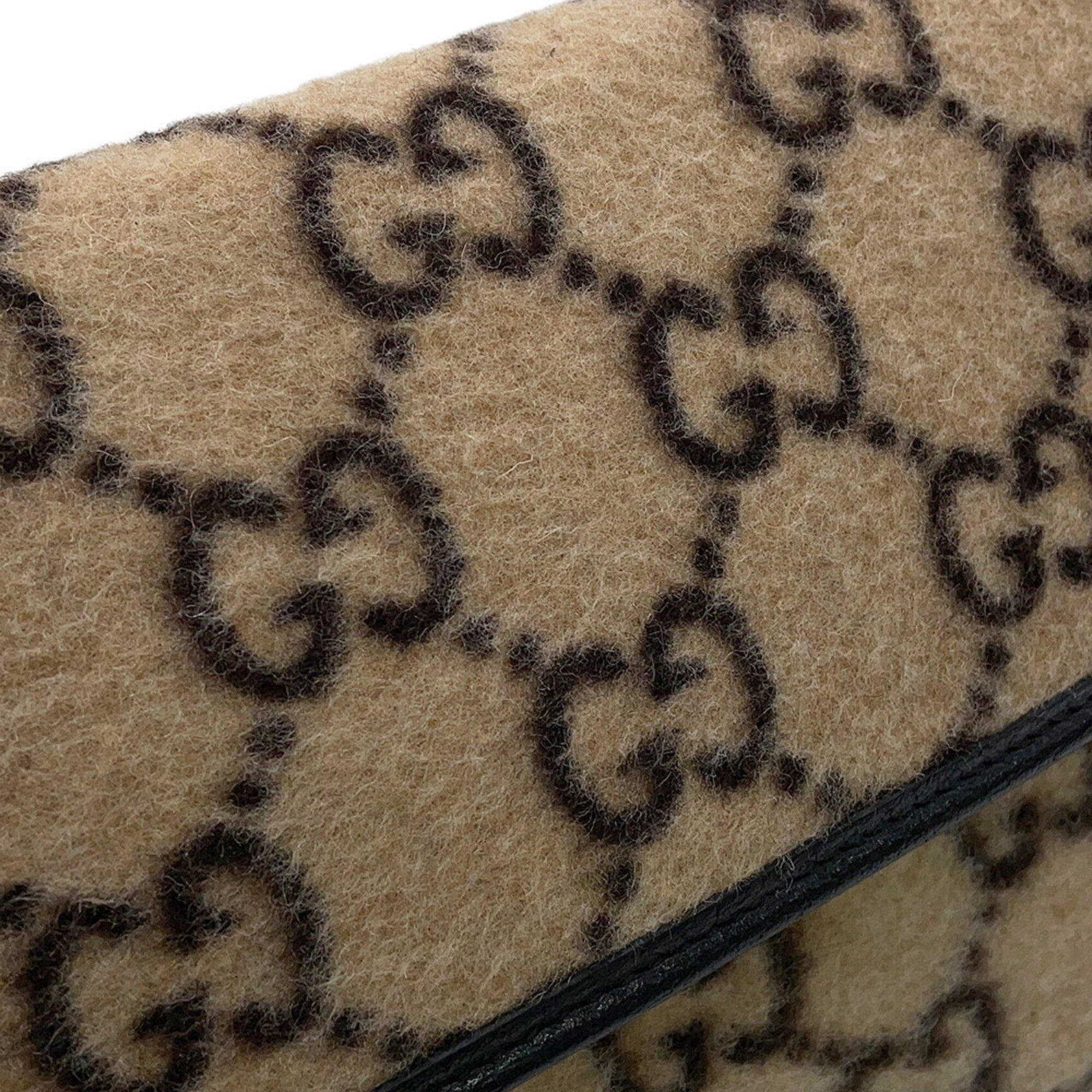 Gucci Beige Black Wool Leather Handbag Sling Bag (Pre-Owned)