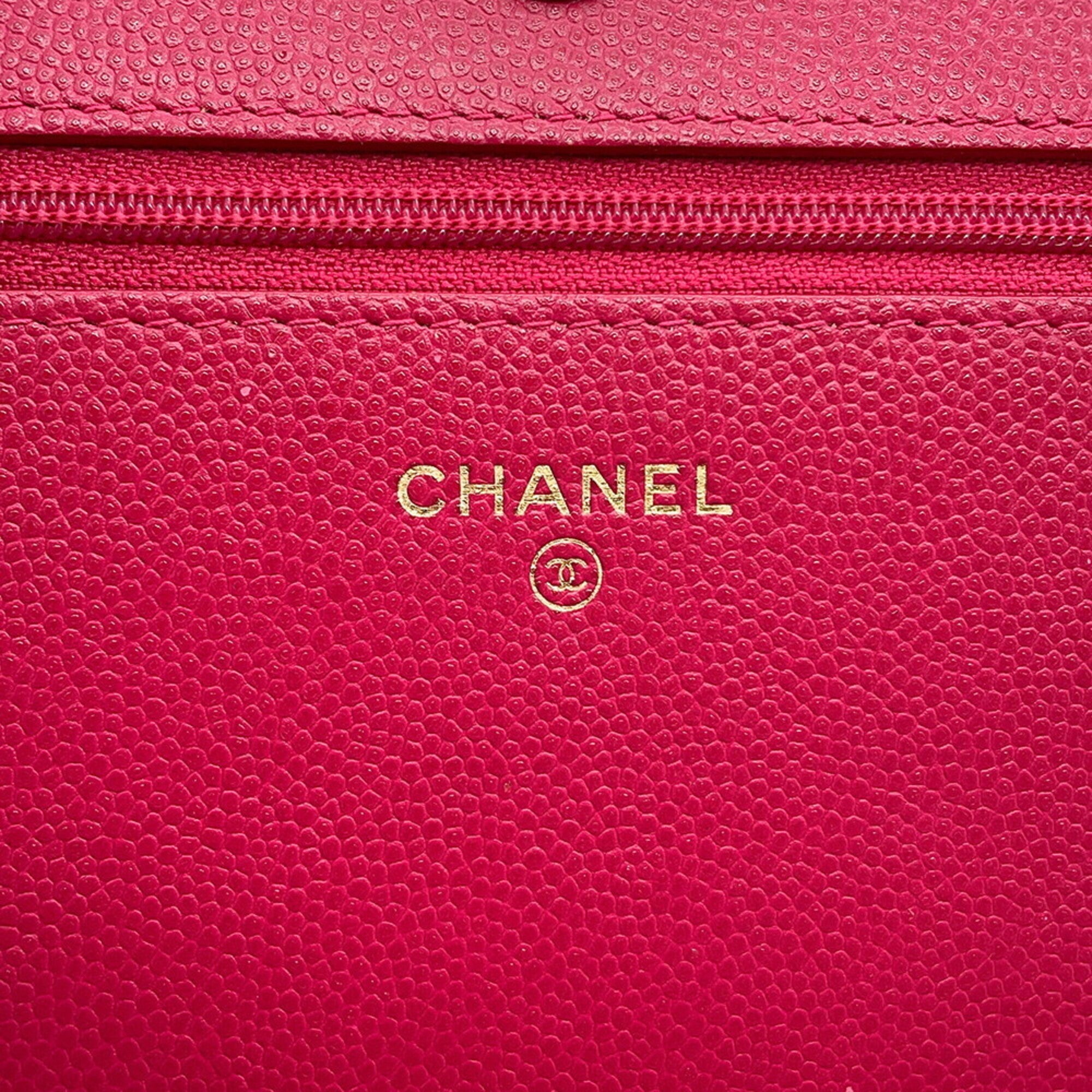 Chanel Pink Grained Calfskin Chain/Shoulder Wallet (Pre-Owned)