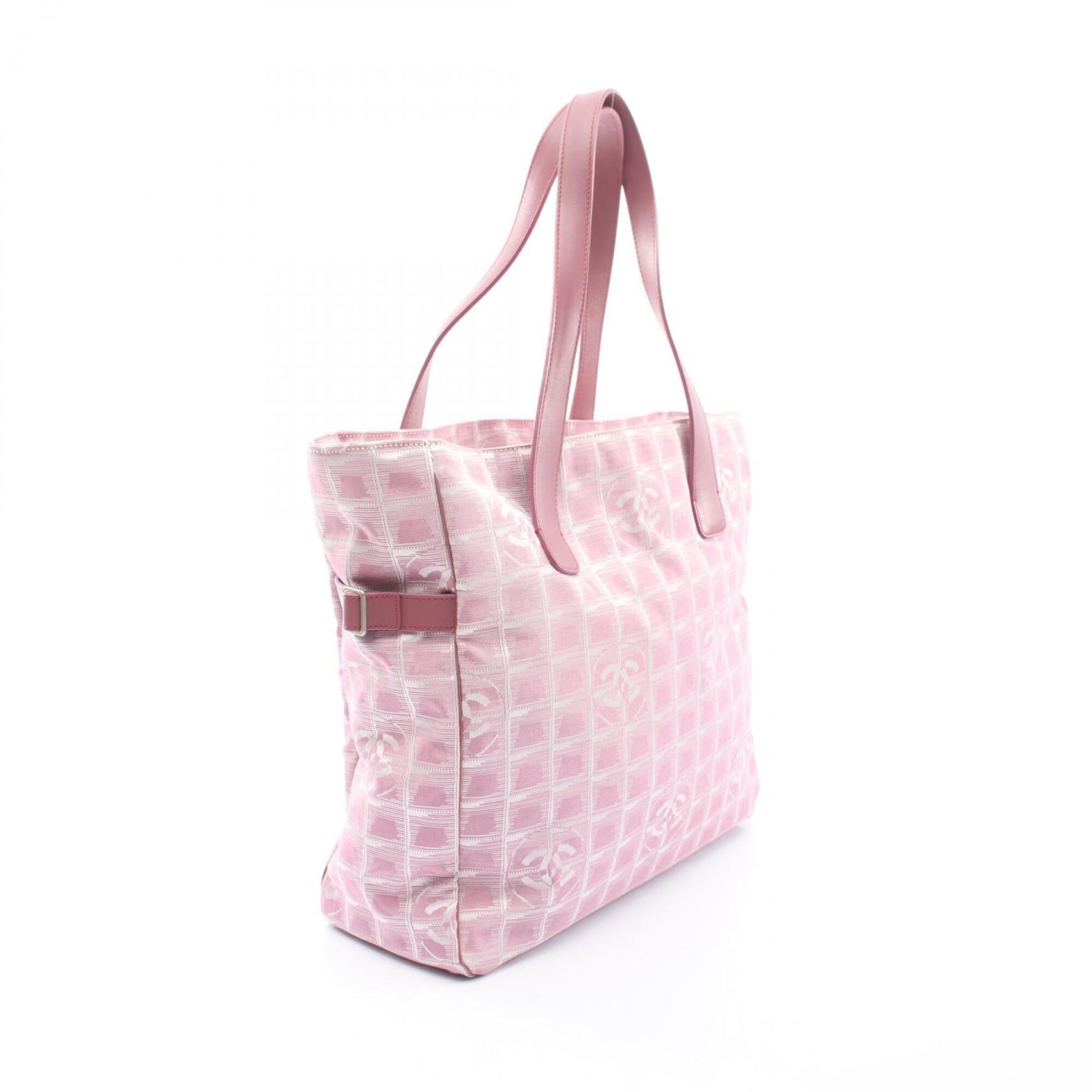 Chanel Pink Leather Nylon Canvas Handbag Tote Bag (Pre-Owned)