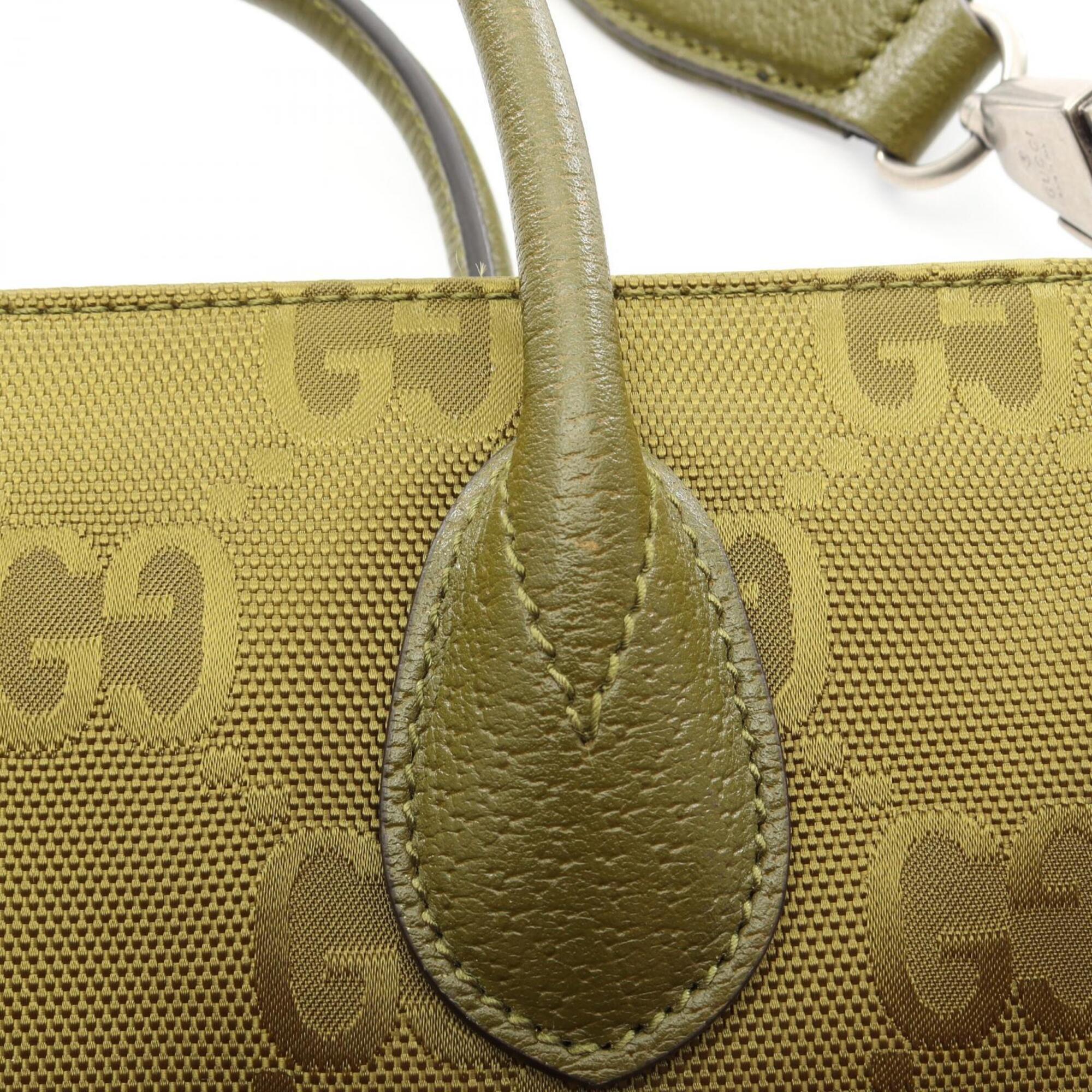 Gucci Green Nylon Leather Handbag Tote Bag (Pre-Owned)