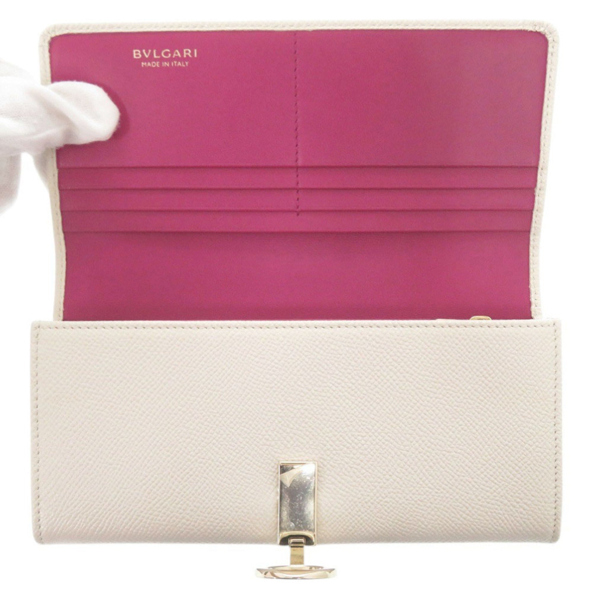 Bvlgari White Leather Long Wallet (Bi-Fold) (Pre-Owned)