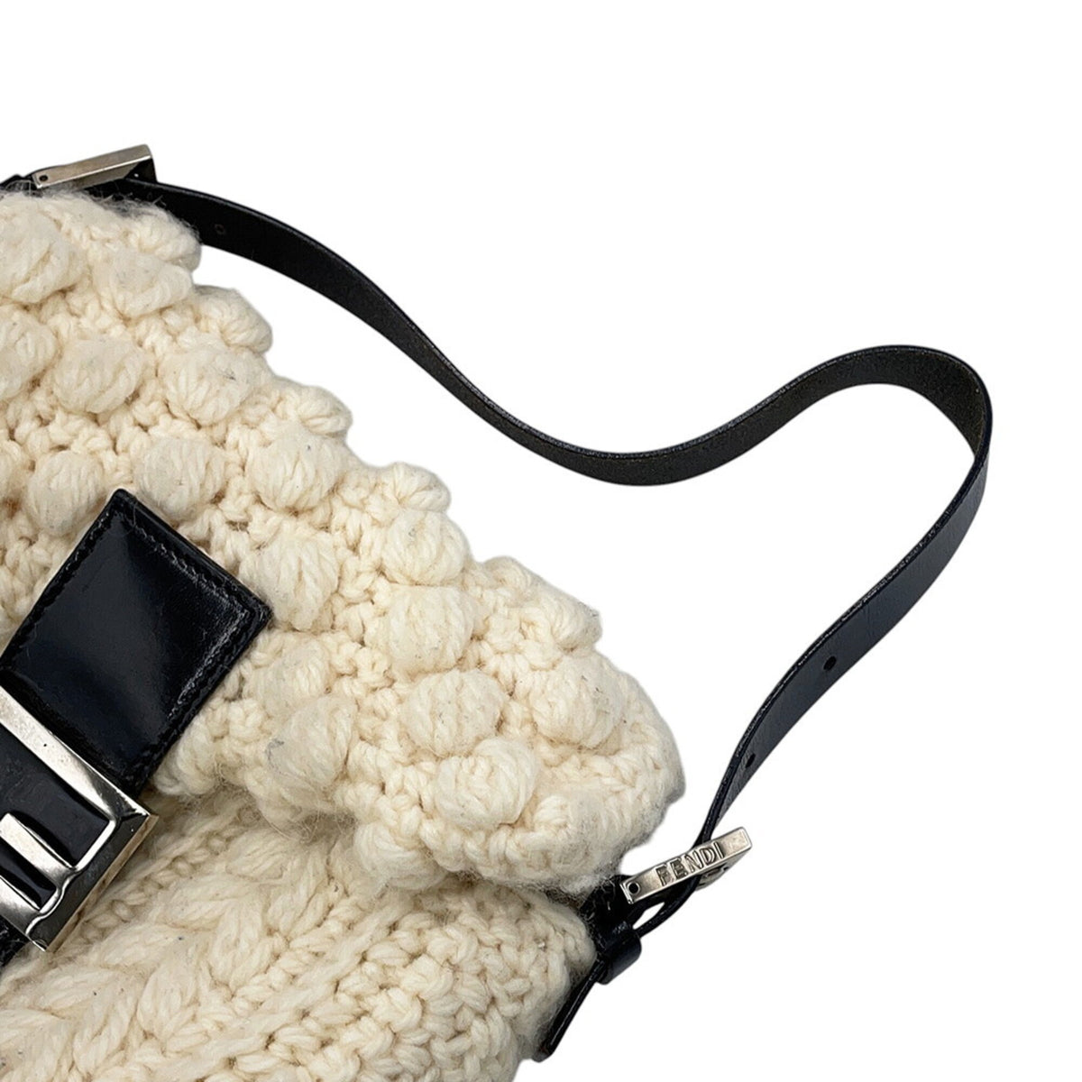 Fendi Black White Wool Leather Handbag (Pre-Owned)
