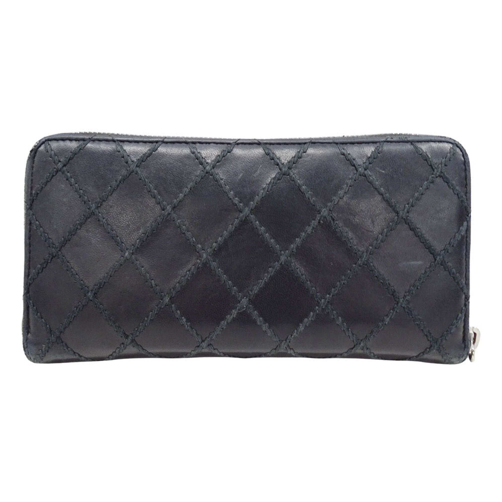 Chanel Black Leather Long Wallet (Bi-Fold) (Pre-Owned)