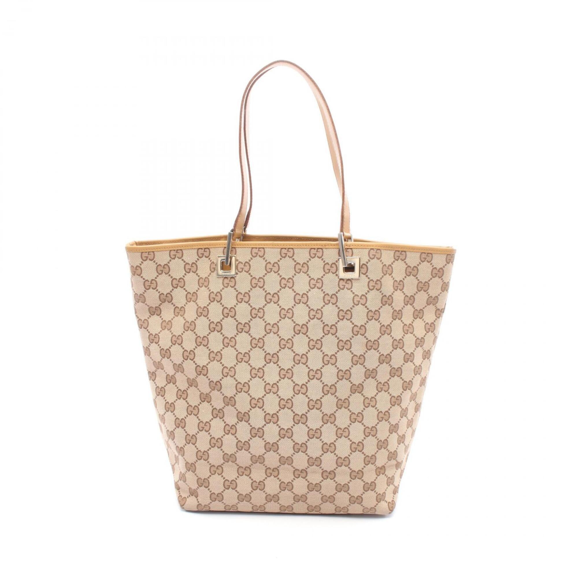 Gucci Gg Canvas Beige Brown Gg Canvas Handbag Tote Bag (Pre-Owned)
