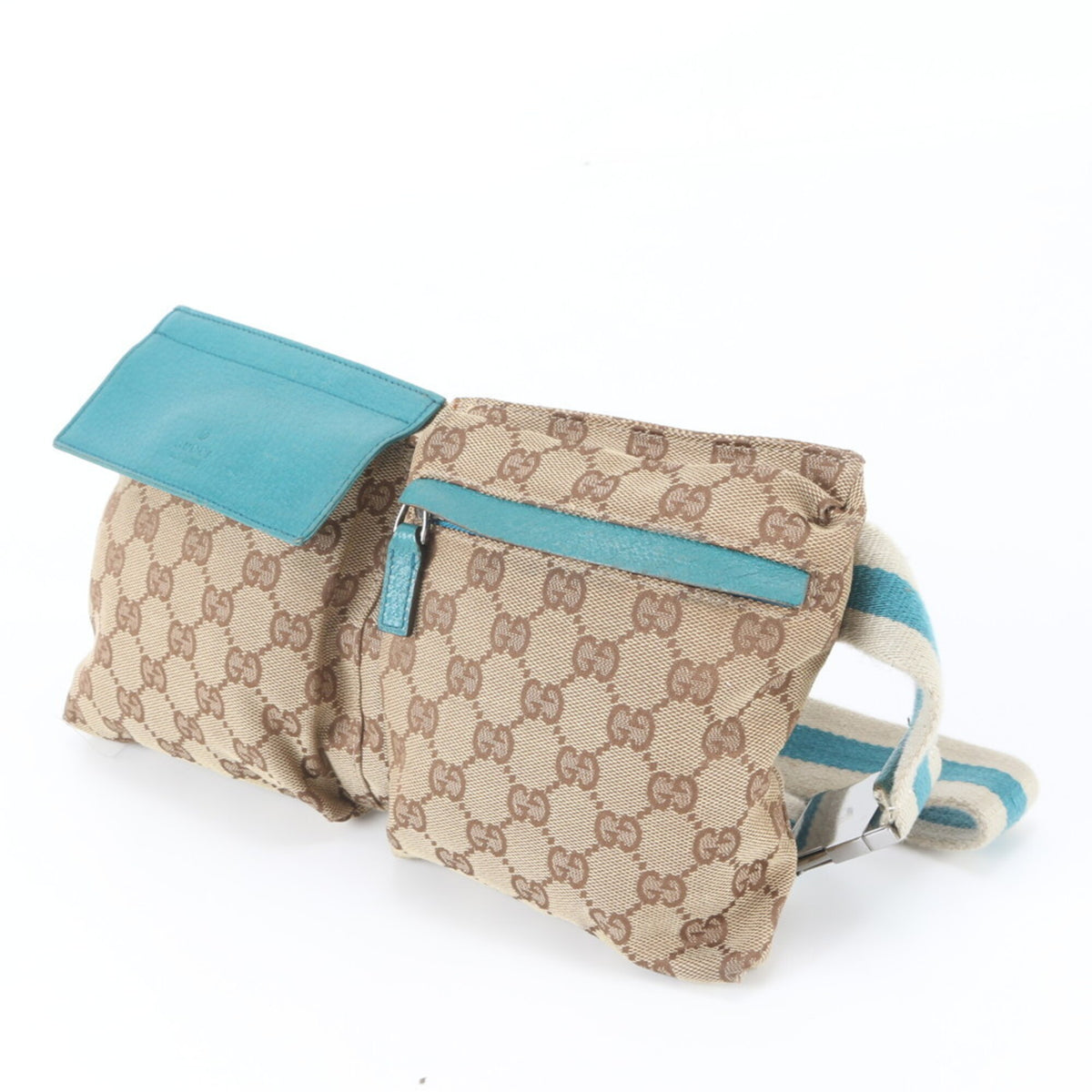 Gucci Blue Brown Leather Canvas Pouch Sling Bag (Pre-Owned)