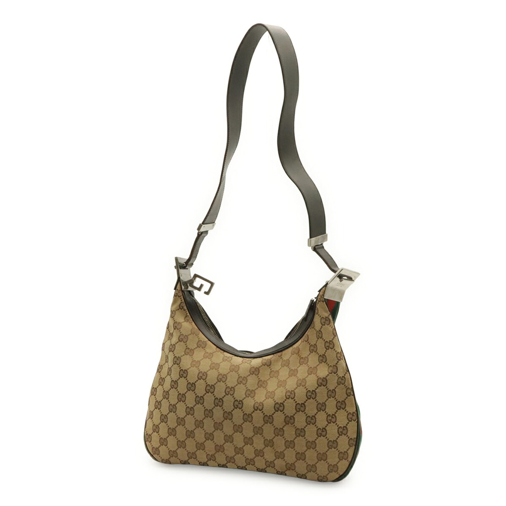 Gucci Beige Brown Dark Brown Green Khaki Red Color Gg Canvas Shoulder Bag (Pre-Owned)
