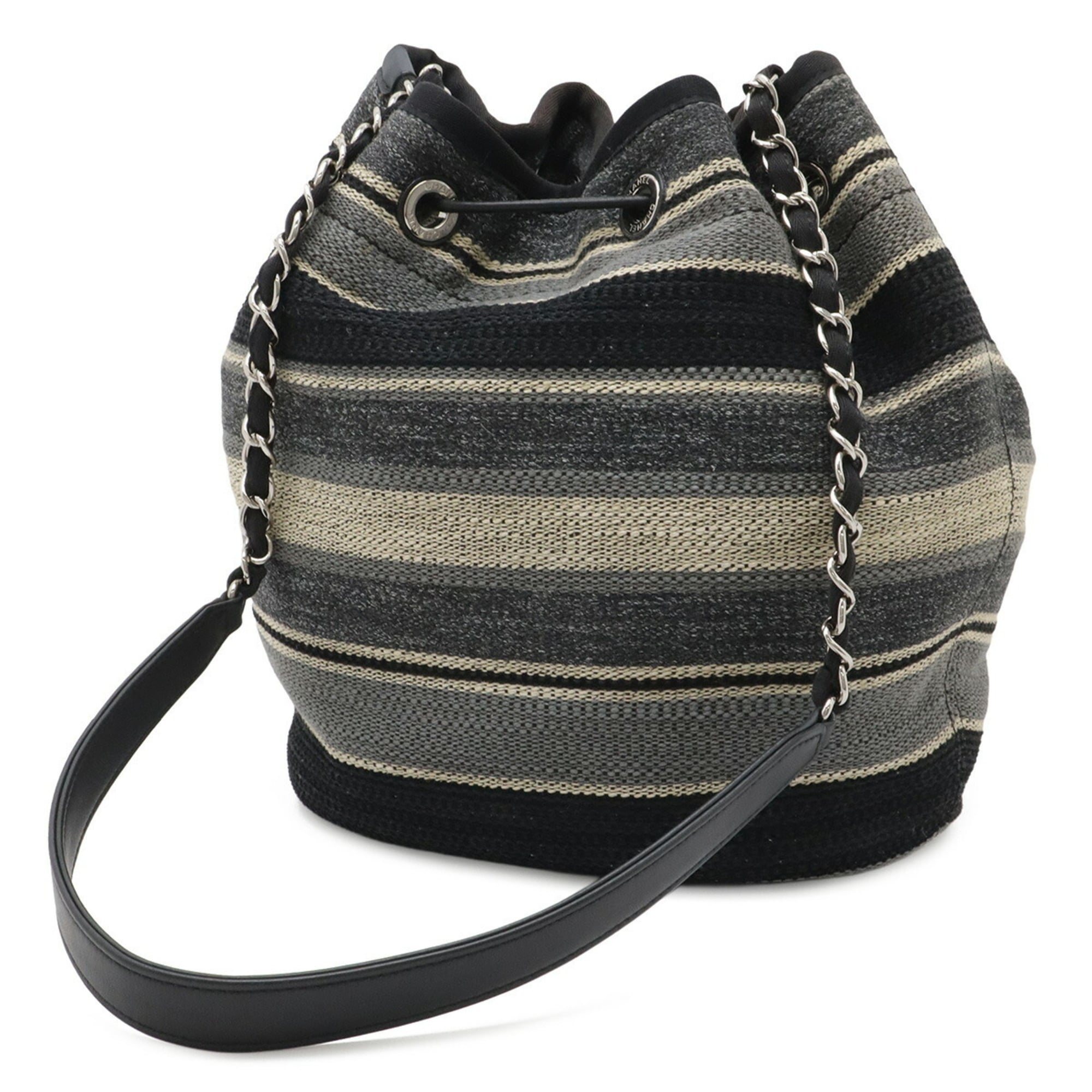 Chanel Black Multi-Color Canvas Leather Shoulder Bag (Pre-Owned)