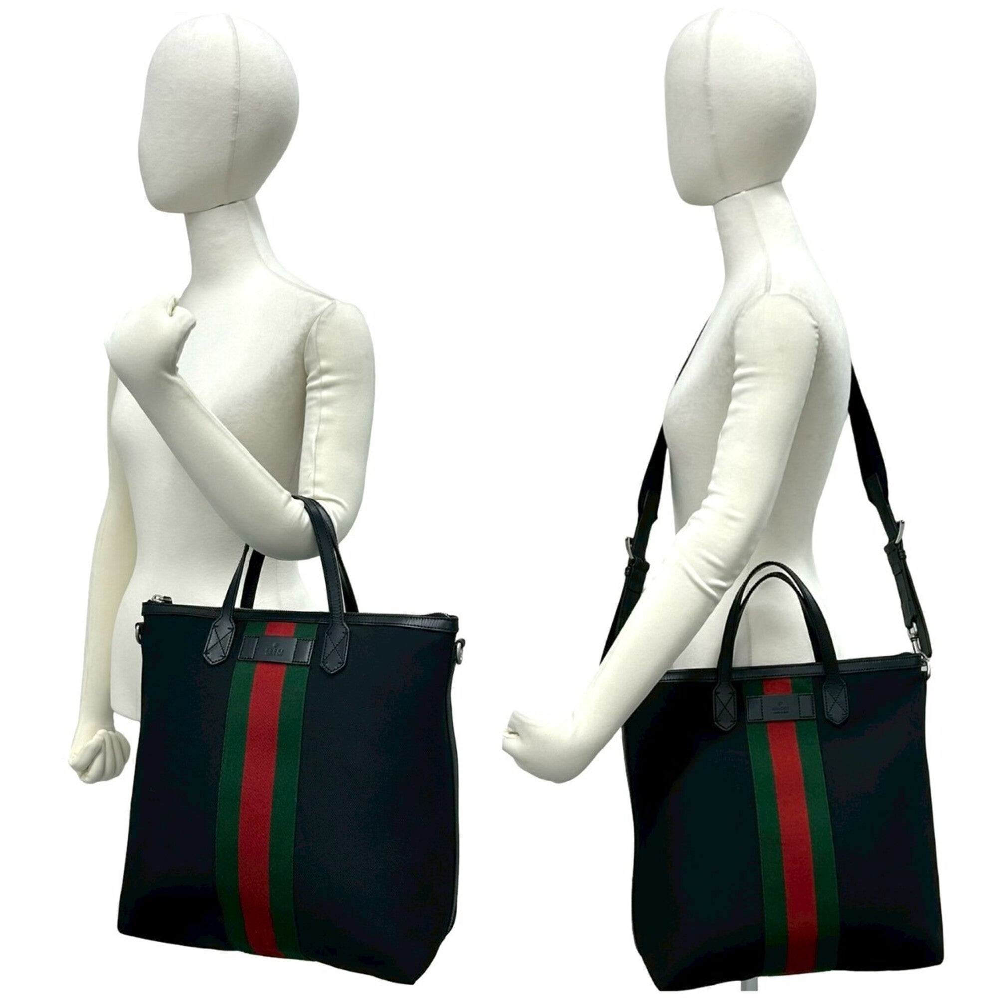 Gucci Black Green Red Color Canvas Leather Handbag Shoulder Bag (Pre-Owned)