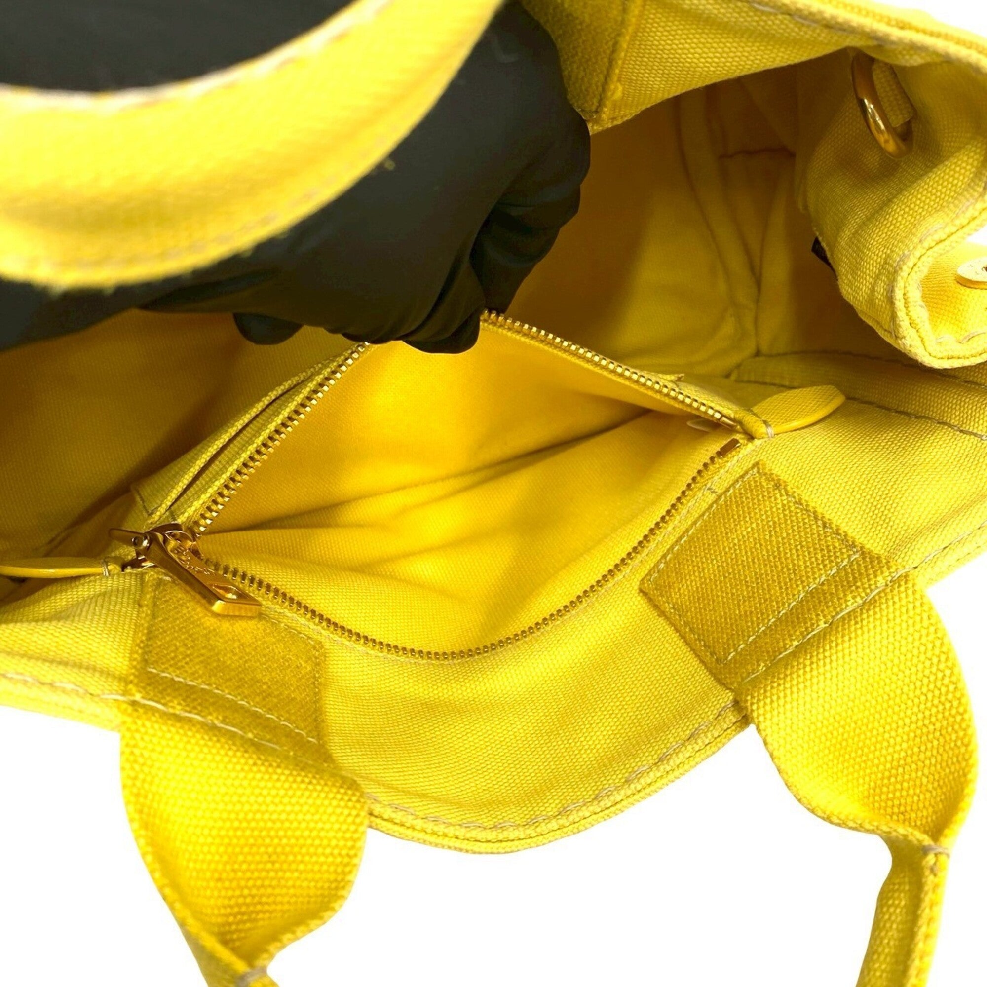 Prada Yellow Canvas Handbag Shoulder Bag Tote Bag (Pre-Owned)