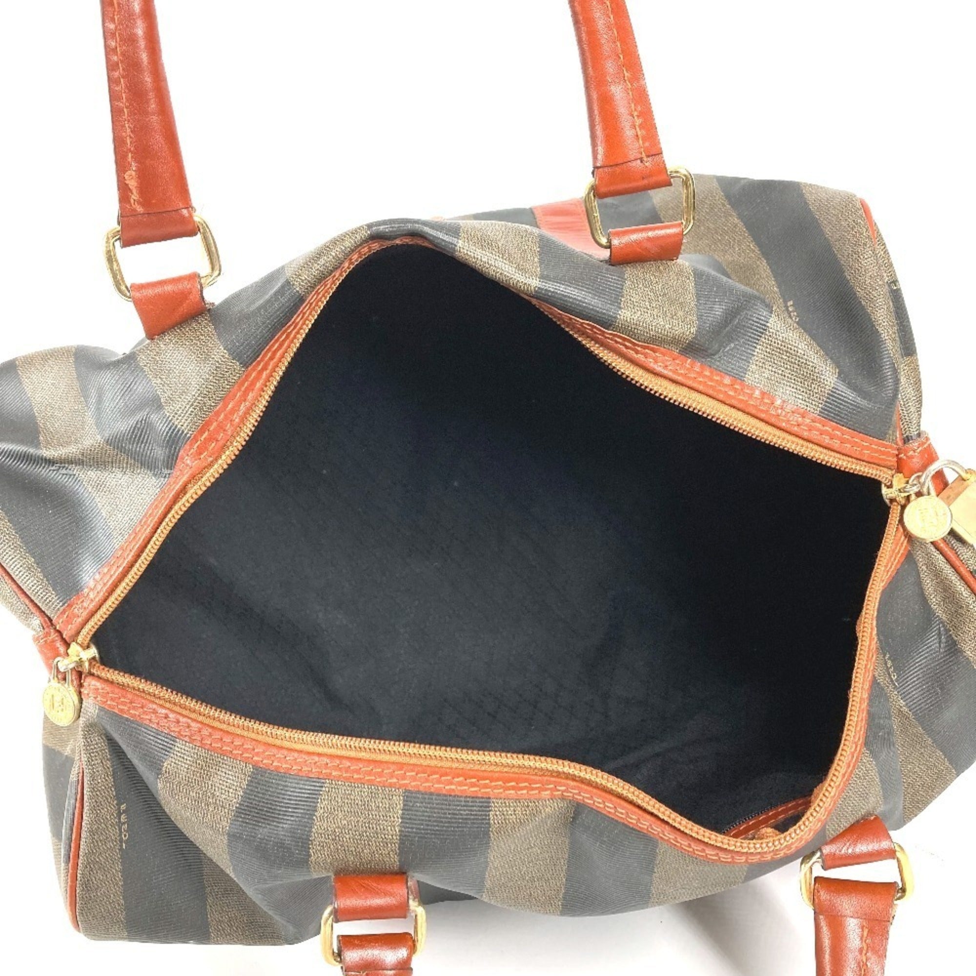 Fendi Brown Khaki Pvc Leather Boston Bag Handbag (Pre-Owned)