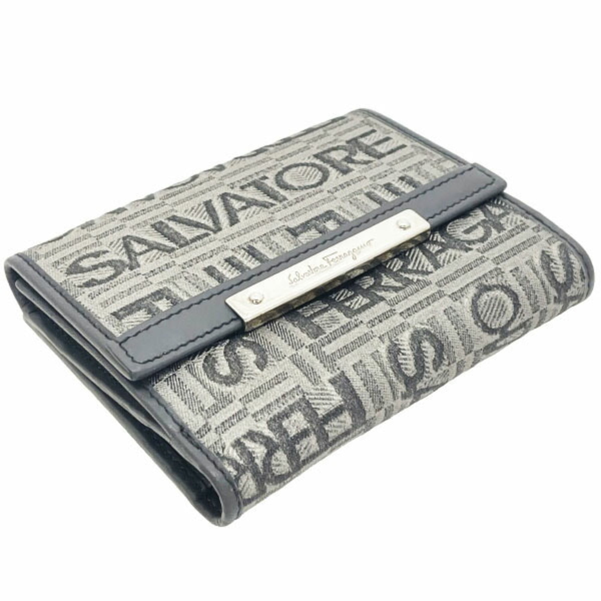 Salvatore Ferragamo Gray Canvas Leather Wallet (Bi-Fold) (Pre-Owned)